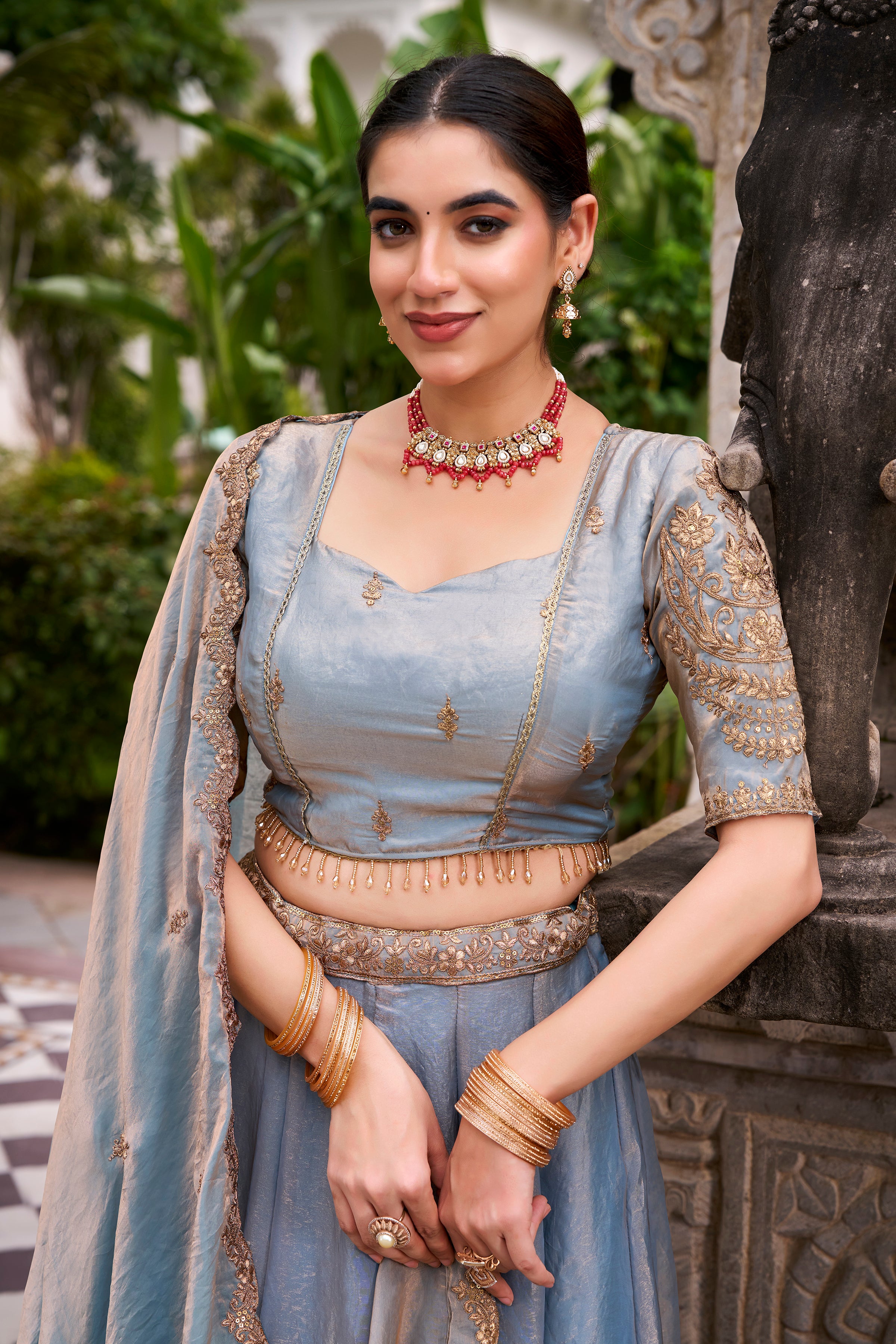 Fendi Thread Embroidered Lehenga With Dupatta