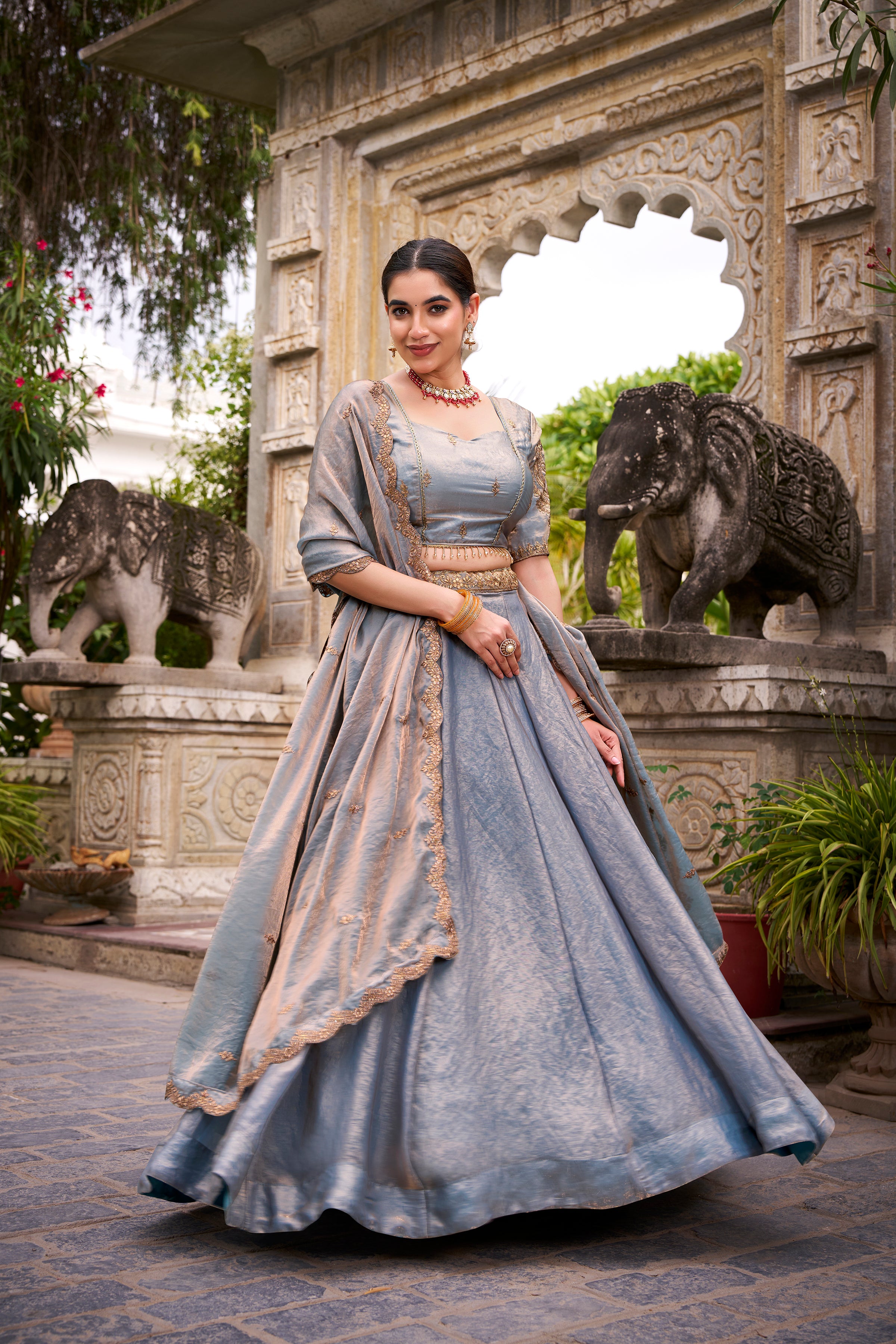 Fendi Thread Embroidered Lehenga With Dupatta