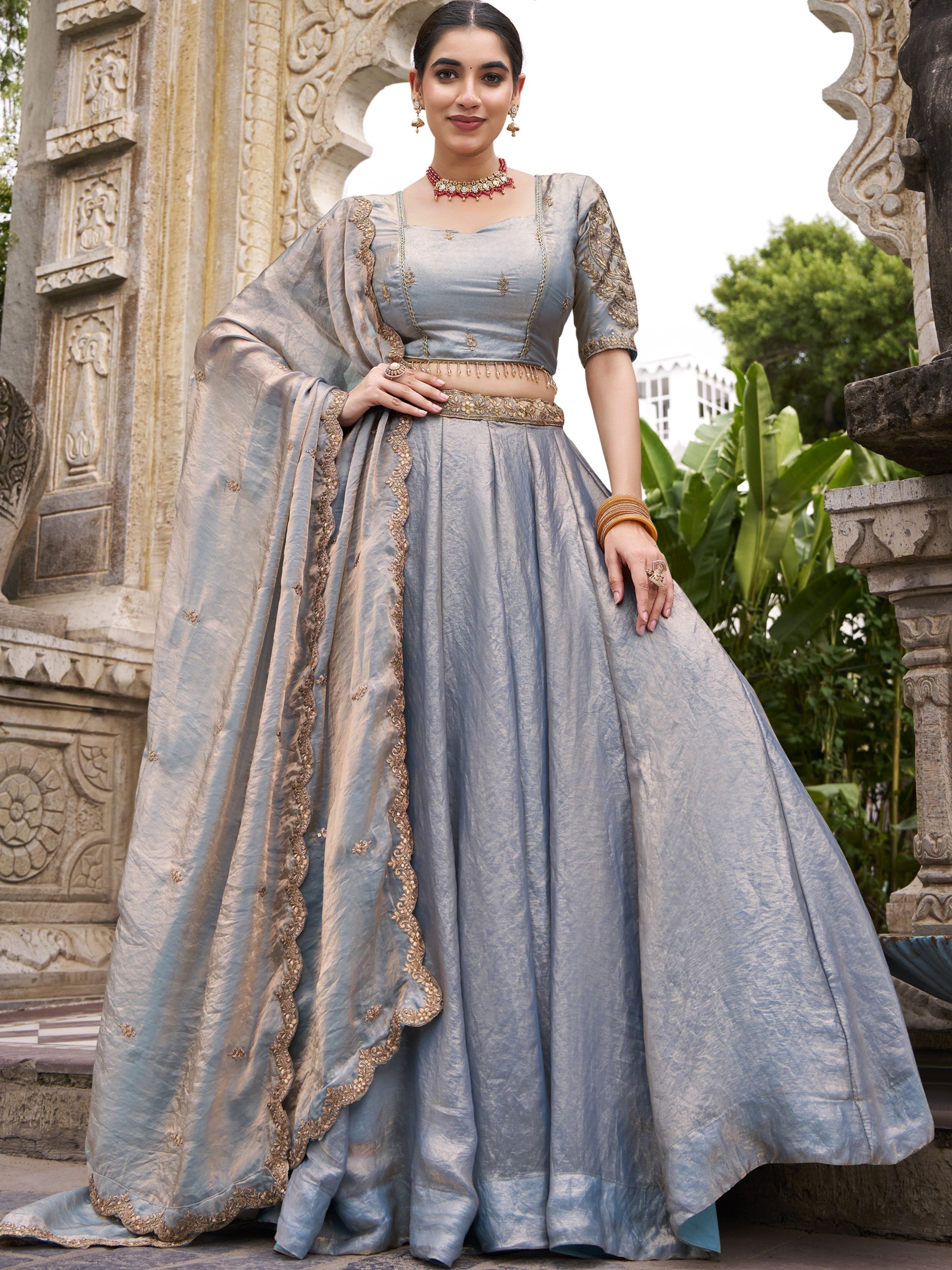 Fendi Thread Embroidered Lehenga With Dupatta