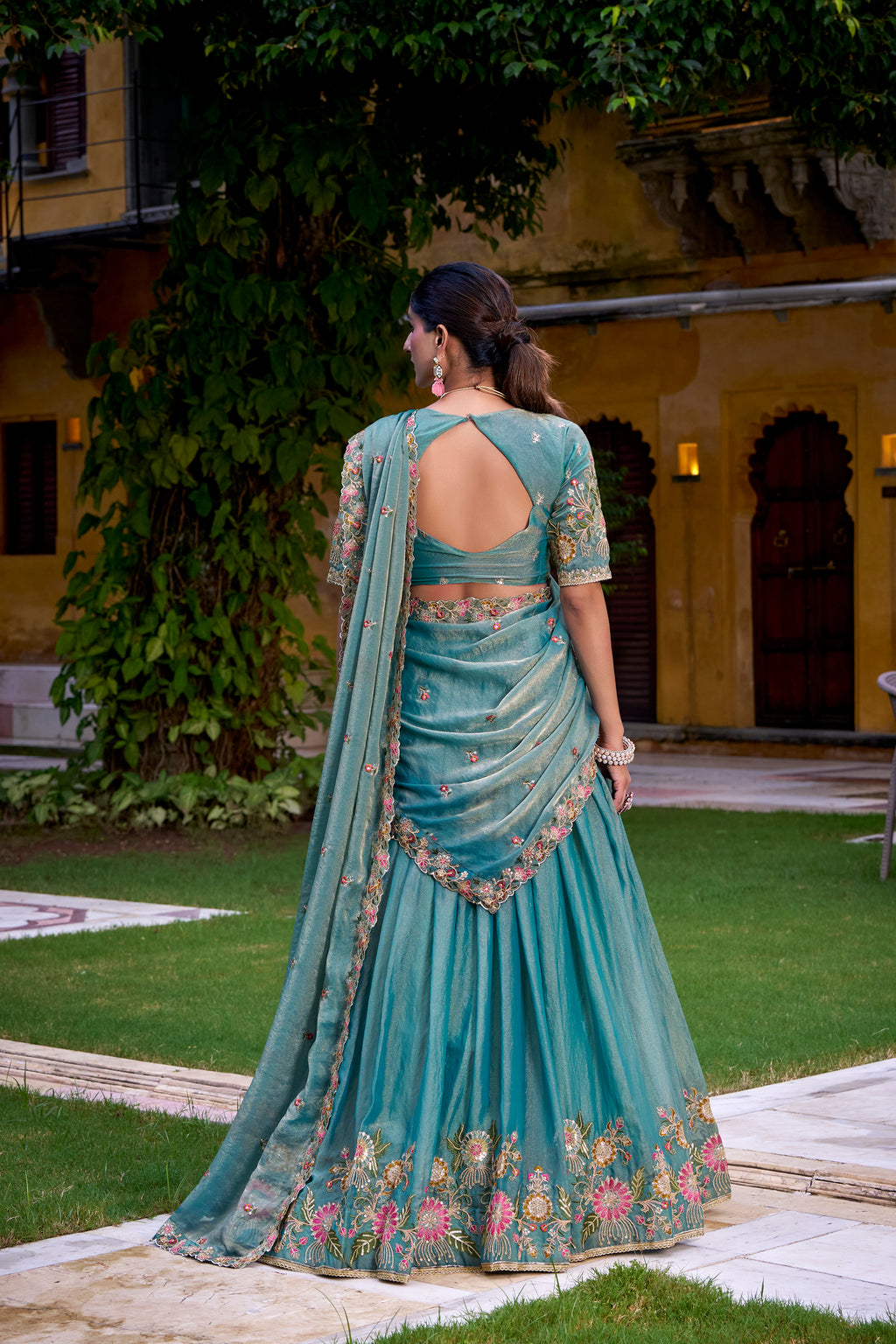 Zari Shimmer Thread Embroidered Lehenga With Dupatta