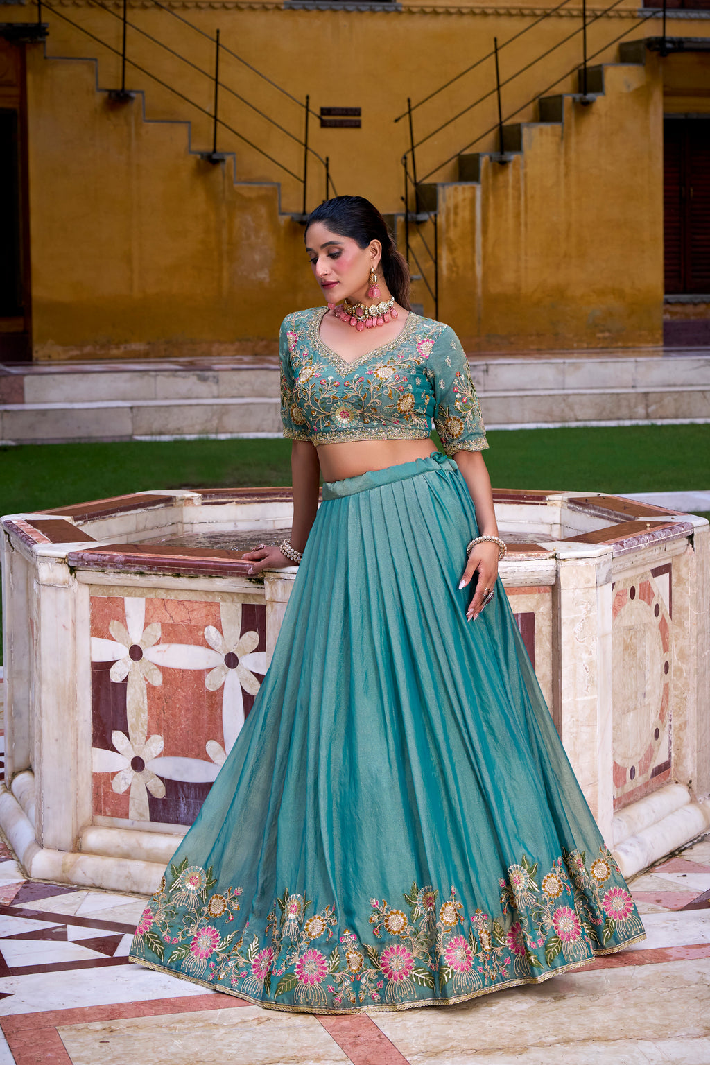 Zari Shimmer Thread Embroidered Lehenga With Dupatta