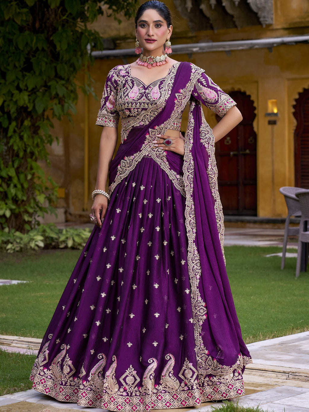 Rangoli Crush Thread Embroidered Lehenga With Dupatta