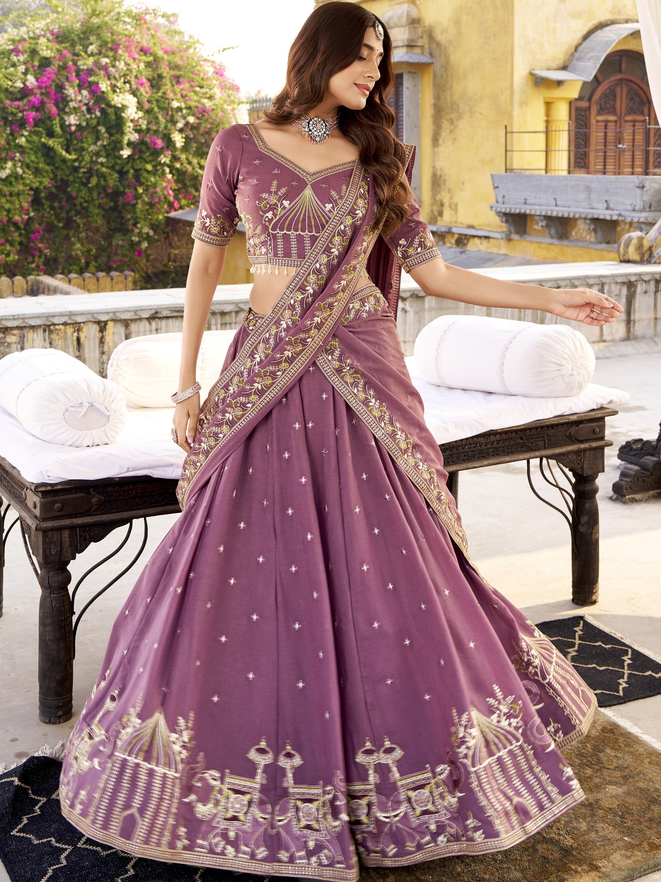Chocolate Crush Thread Embroidered Lehenga With Dupatta