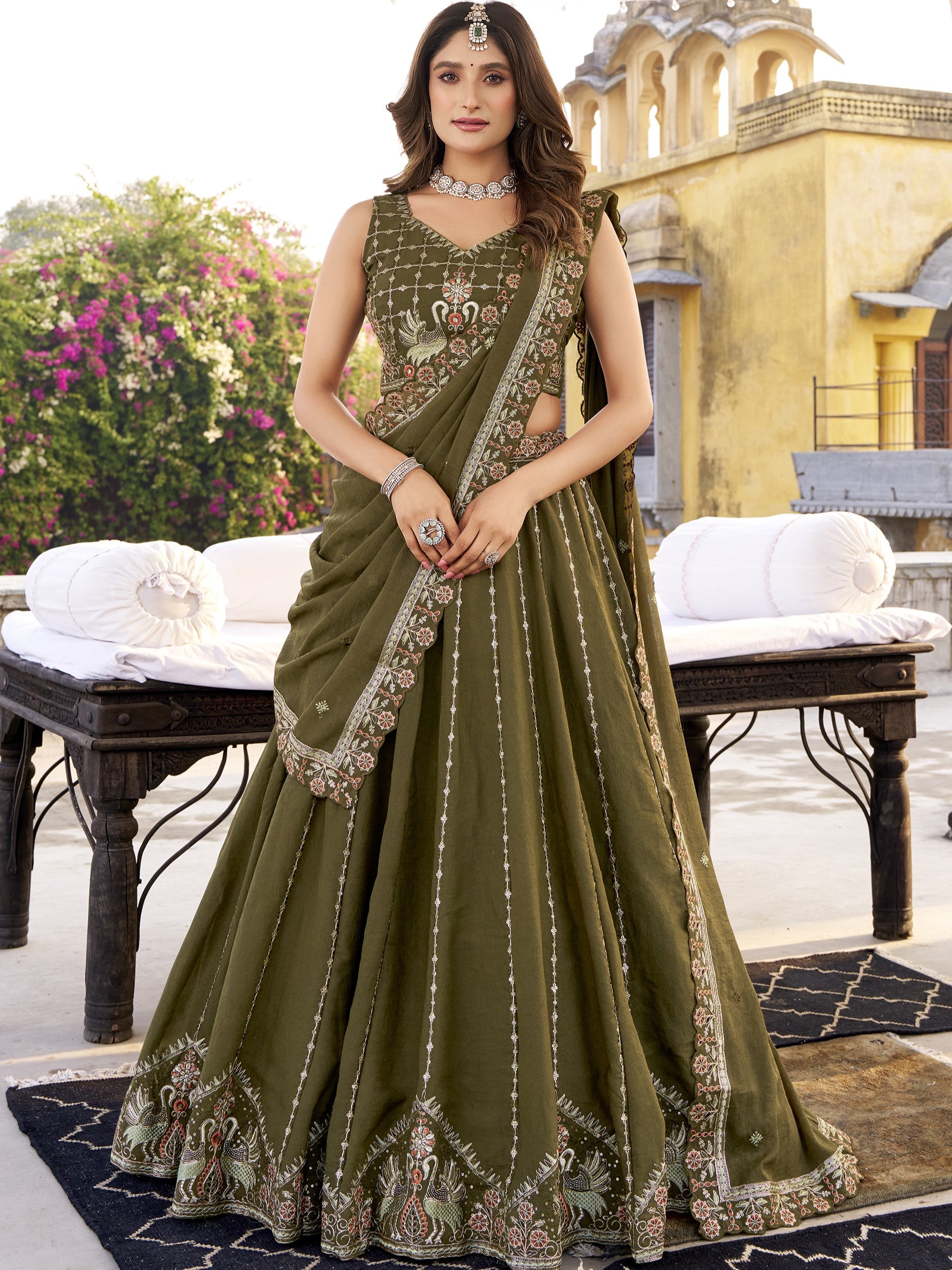 Chocolate Crush Thread Embroidered Lehenga With Dupatta
