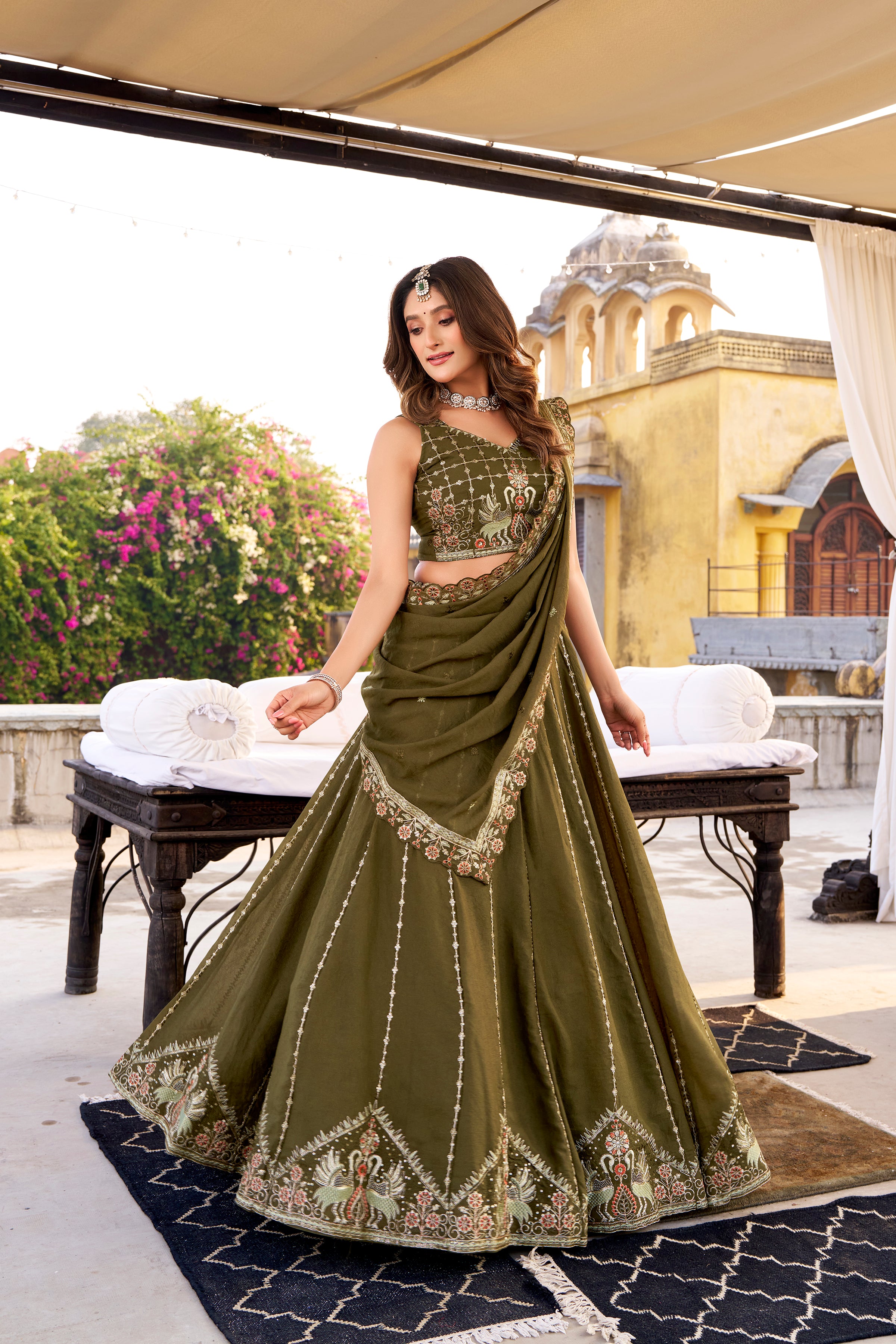 Chocolate Crush Thread Embroidered Lehenga With Dupatta