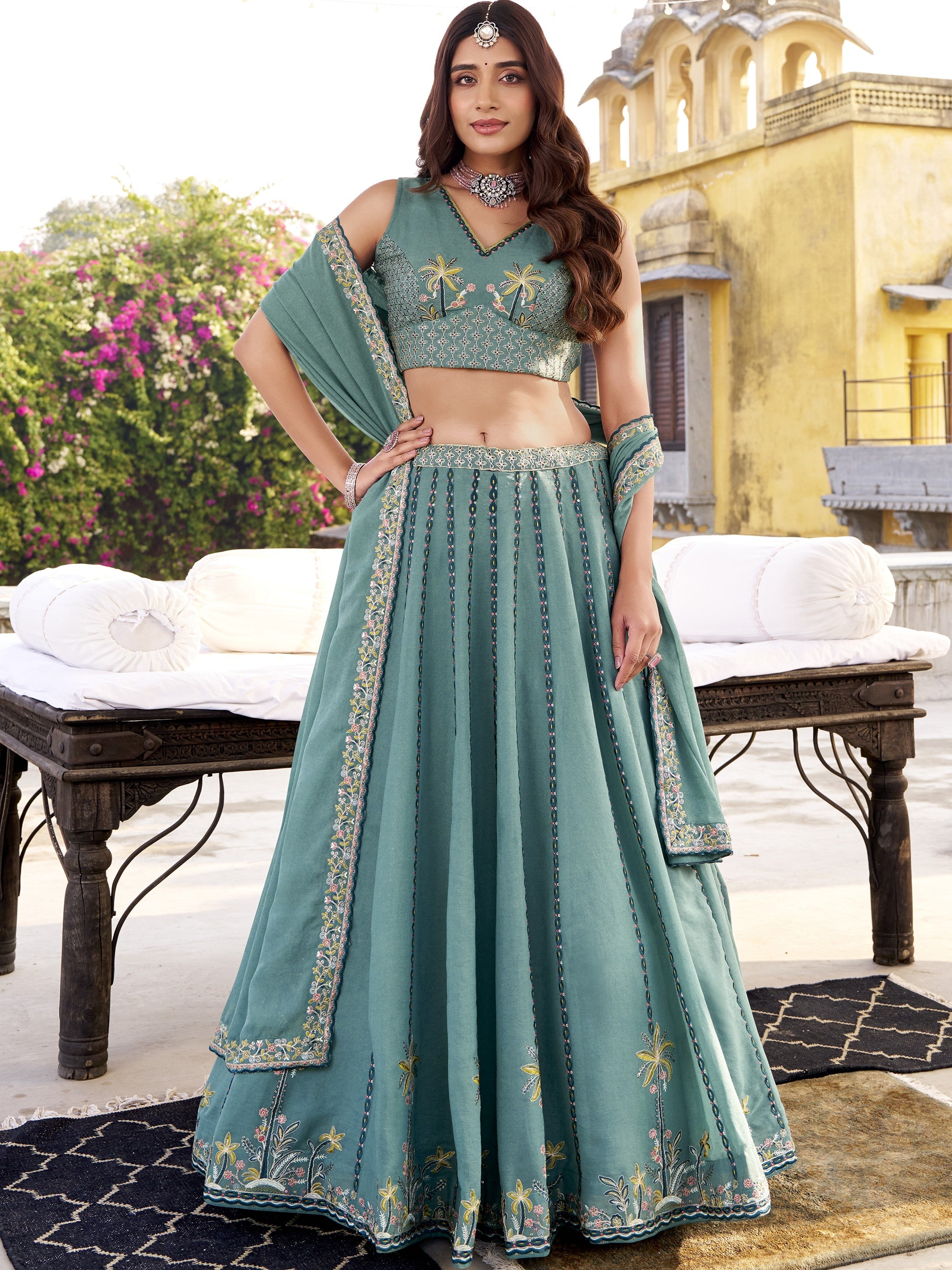Chocolate Crush Thread Embroidered Lehenga With Dupatta