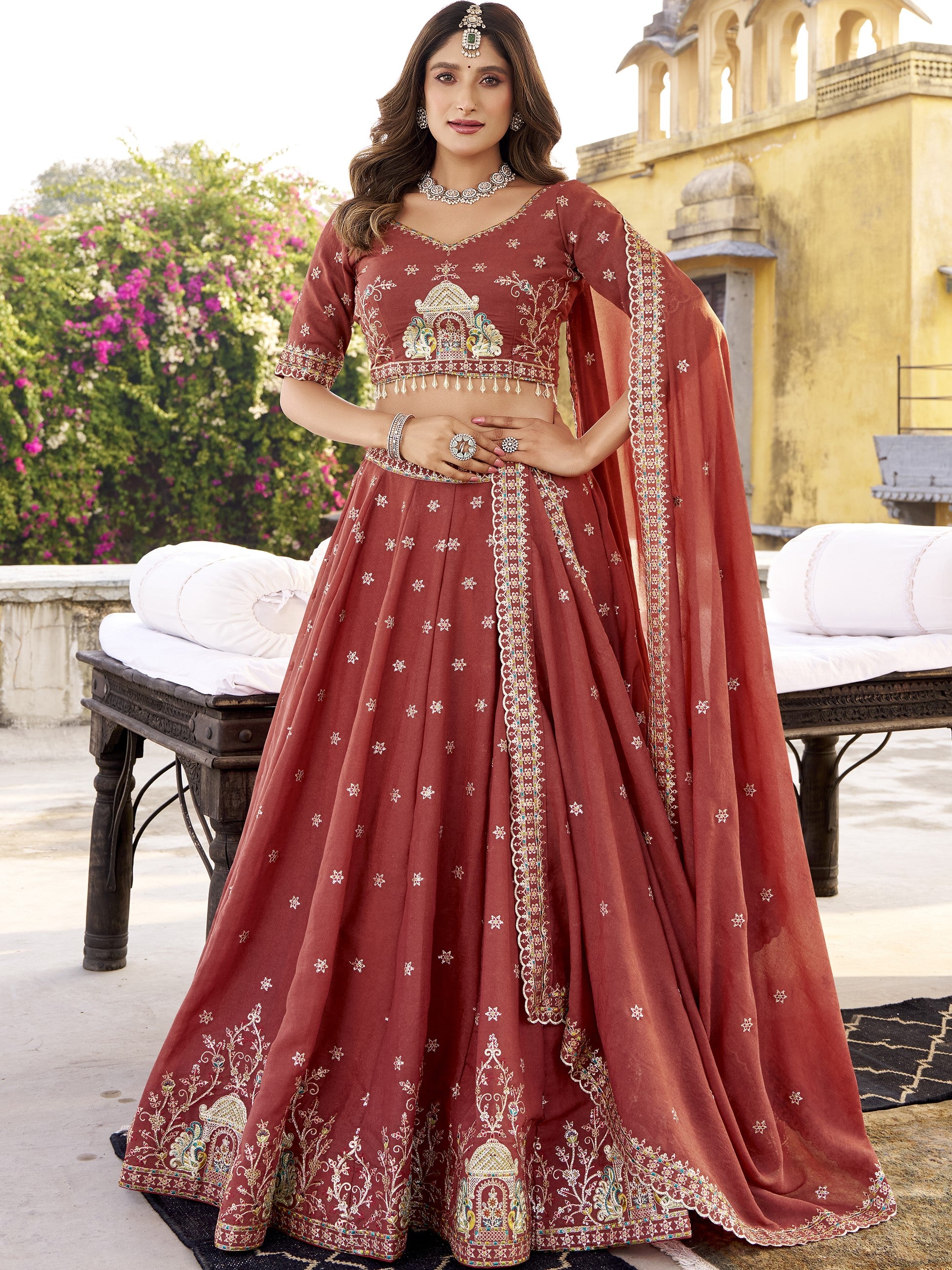 Chocolate Crush Thread Embroidered Lehenga With Dupatta