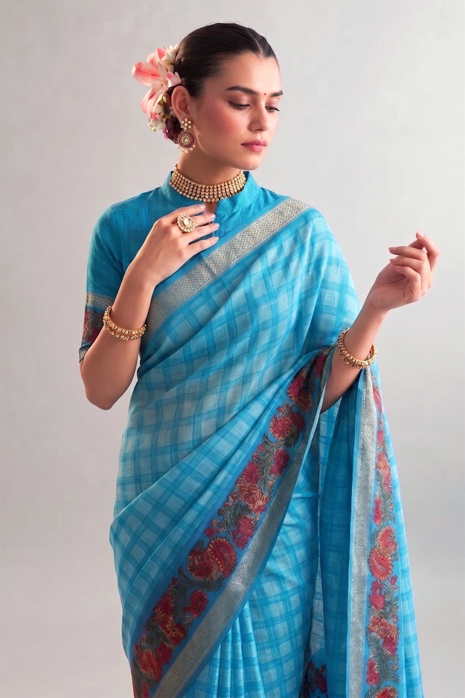 Chanderi Printed Zari Weaving Saree