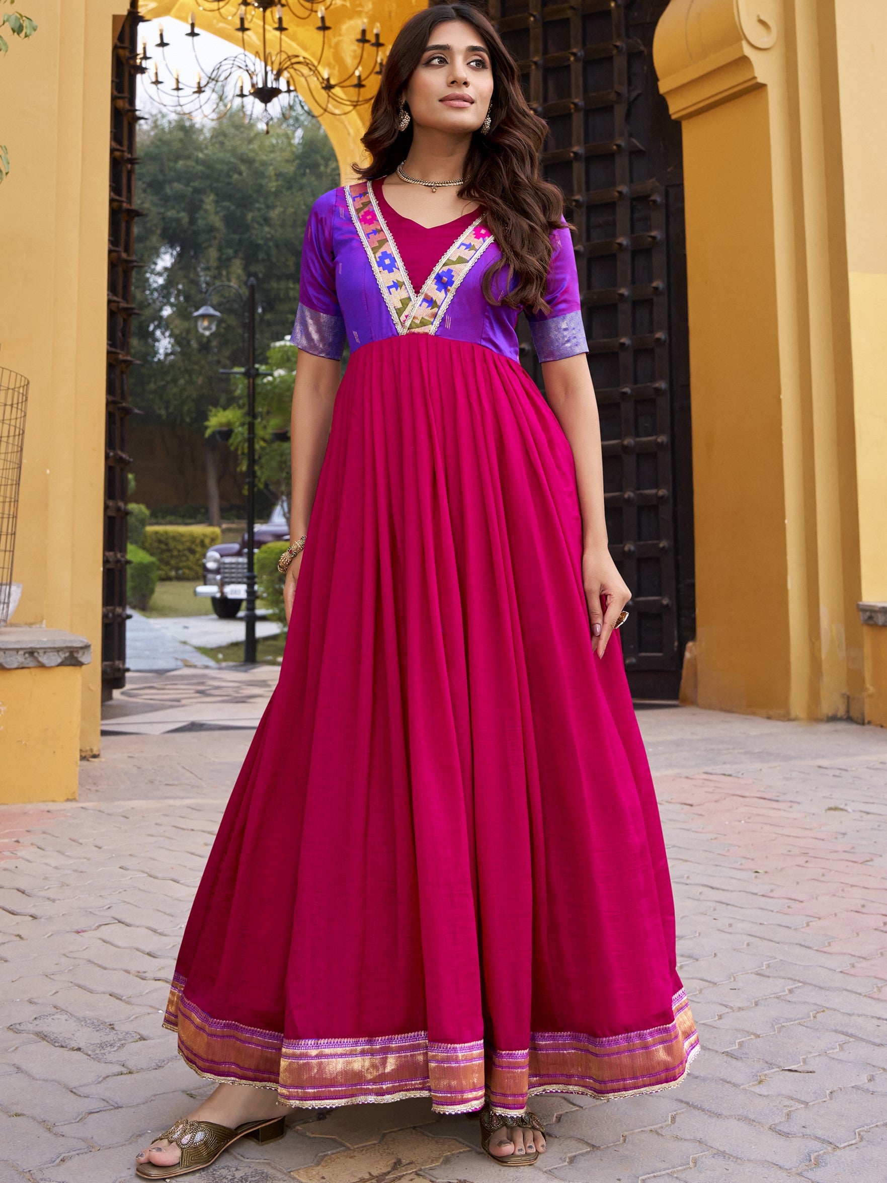 Vichitra Silk Zari Weaving Gown