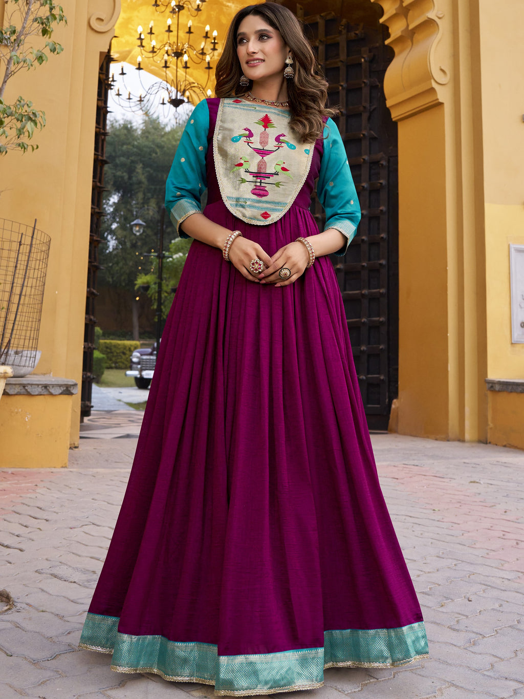 Vichitra Silk Zari Weaving Gown