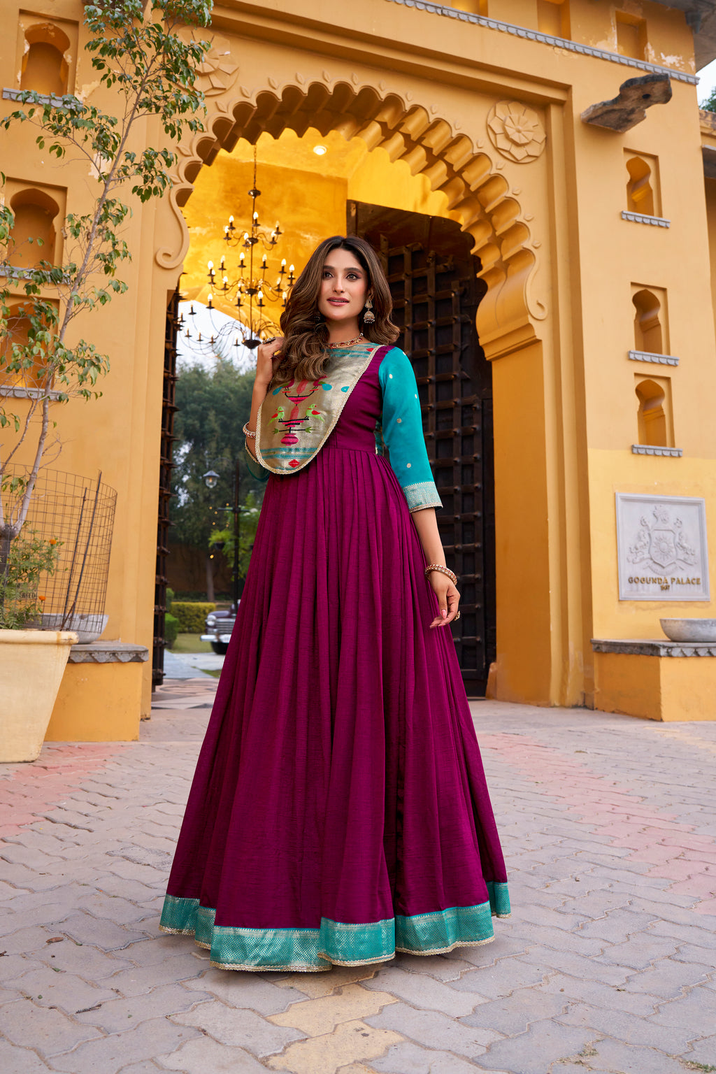 Vichitra Silk Zari Weaving Gown