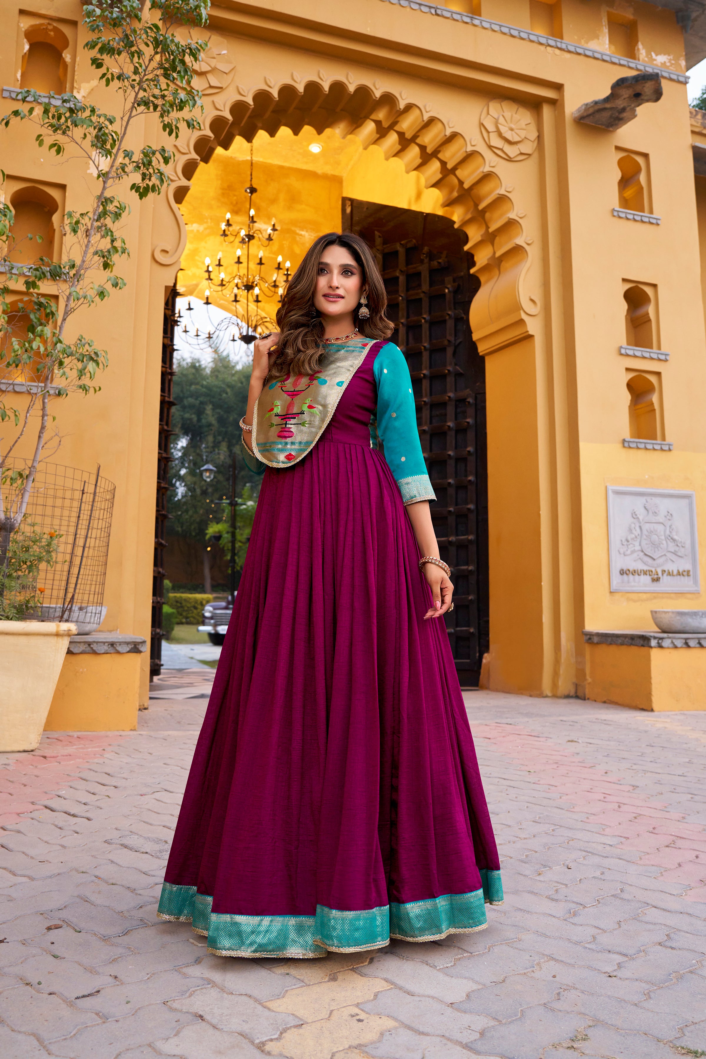 Vichitra Silk Zari Weaving Gown