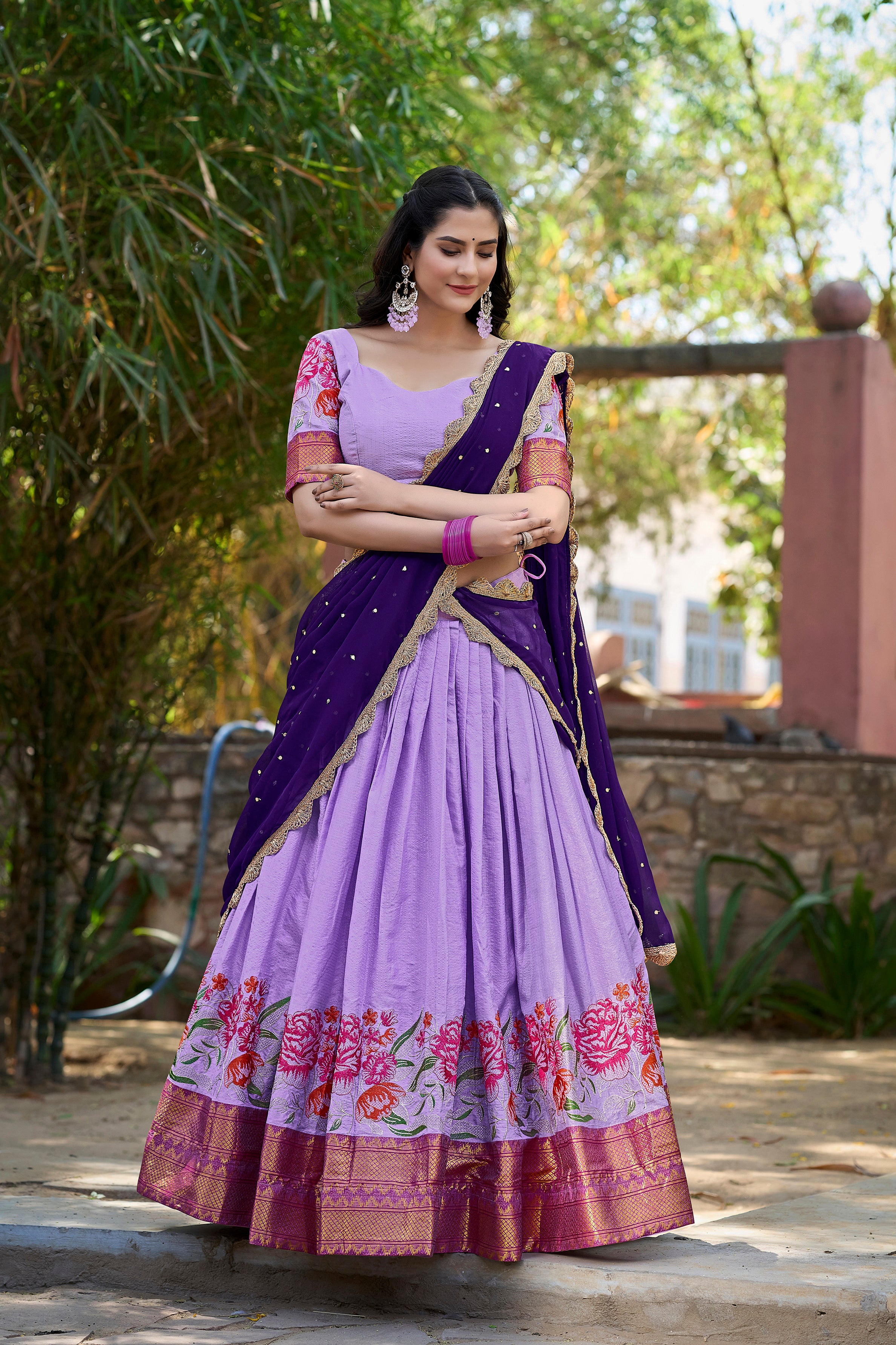Cotton Silk Embroidered Lehenga With Georgette Dupatta