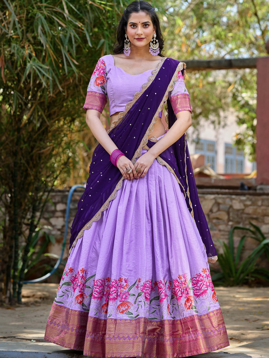 Cotton Silk Embroidered Lehenga With Georgette Dupatta
