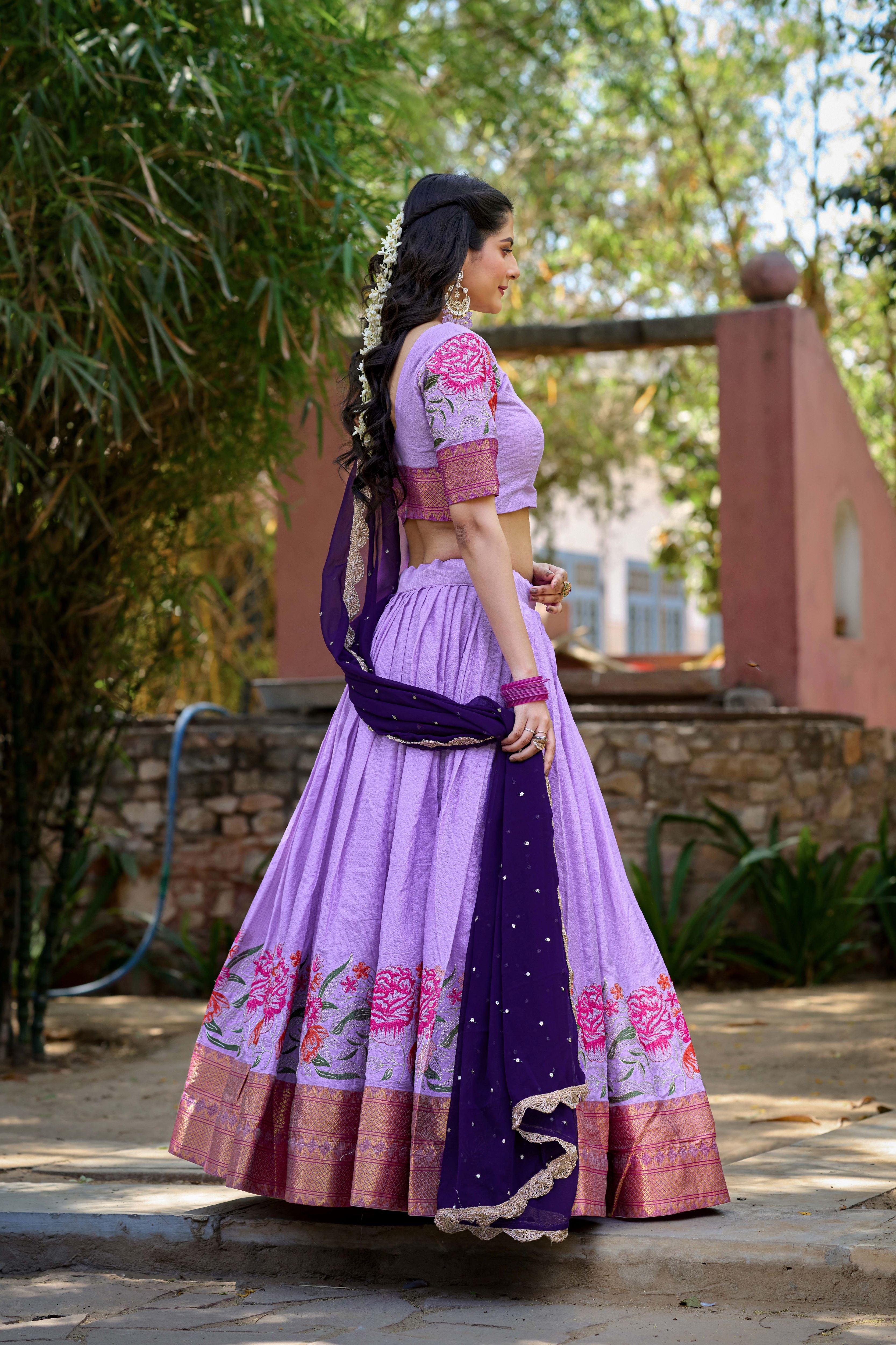 Cotton Silk Embroidered Lehenga With Georgette Dupatta