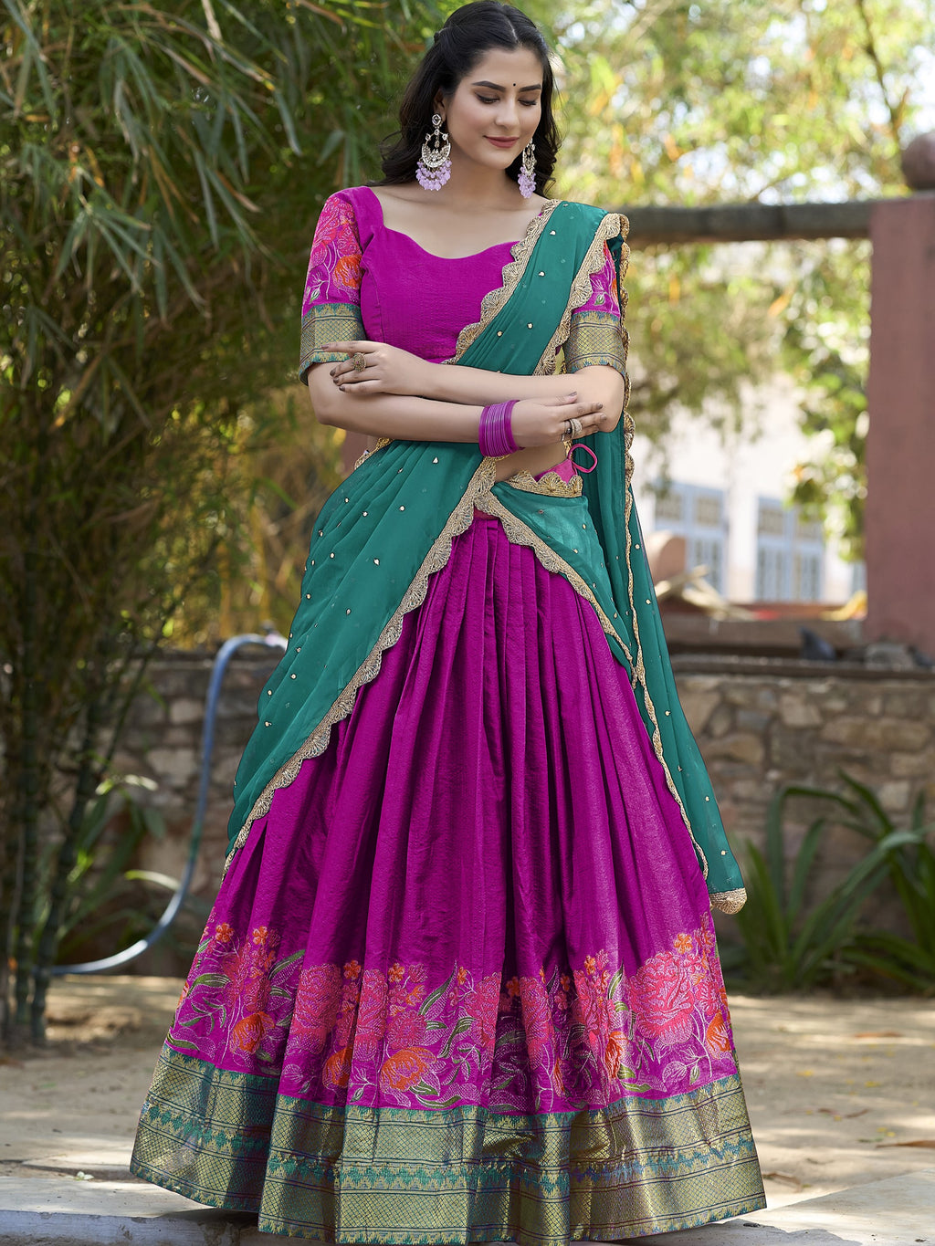 Cotton Silk Embroidered Lehenga With Georgette Dupatta