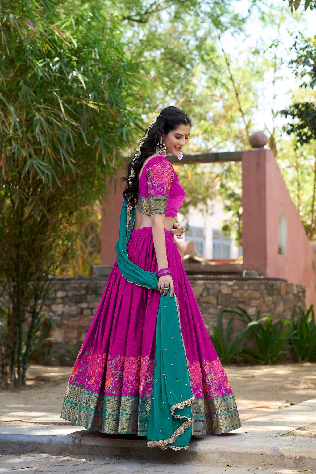Cotton Silk Embroidered Lehenga With Georgette Dupatta