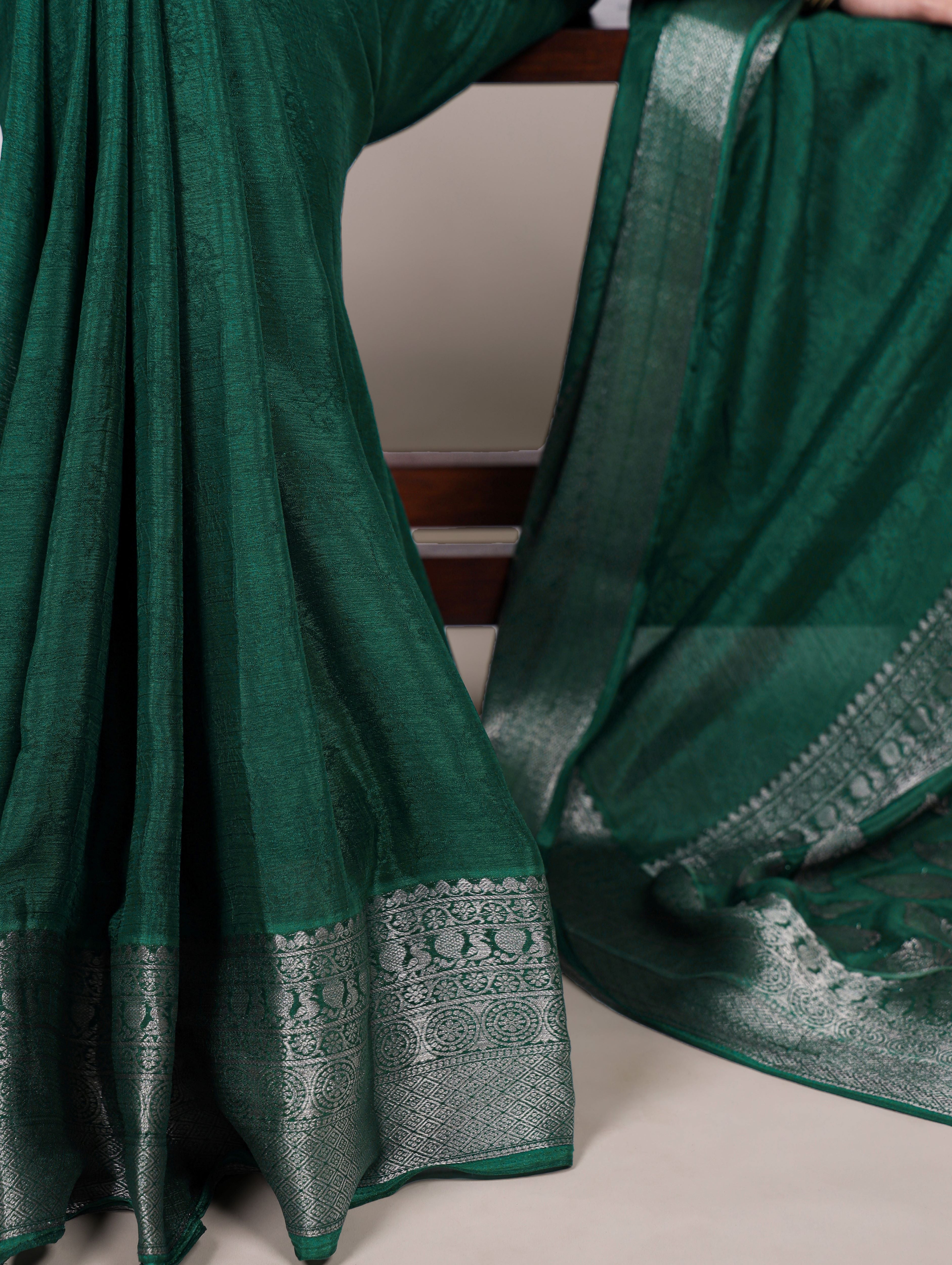 Chinon Self Printed Zari Weaving Saree