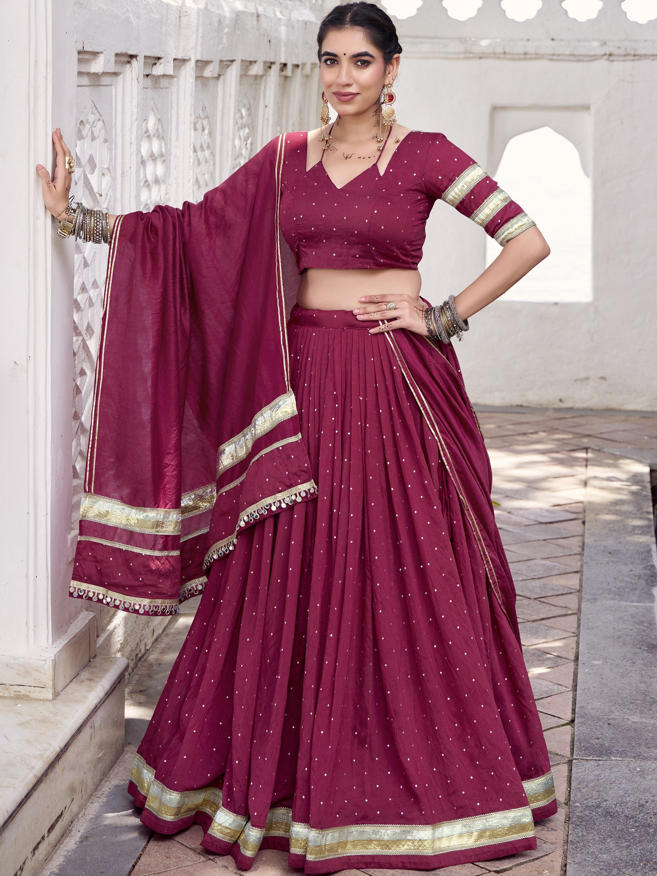 Pure Chanderi Zari Weaving Lehenga With Dupatta