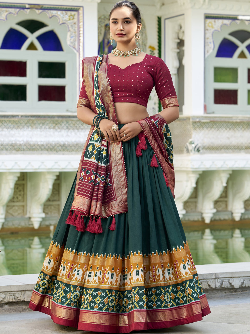 Tussar Silk Patola Printed Lehenga With Dupatta