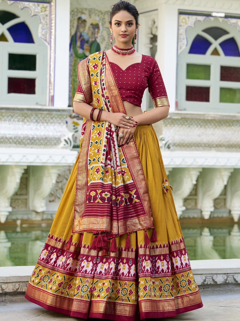 Tussar Silk Patola Printed Lehenga With Dupatta