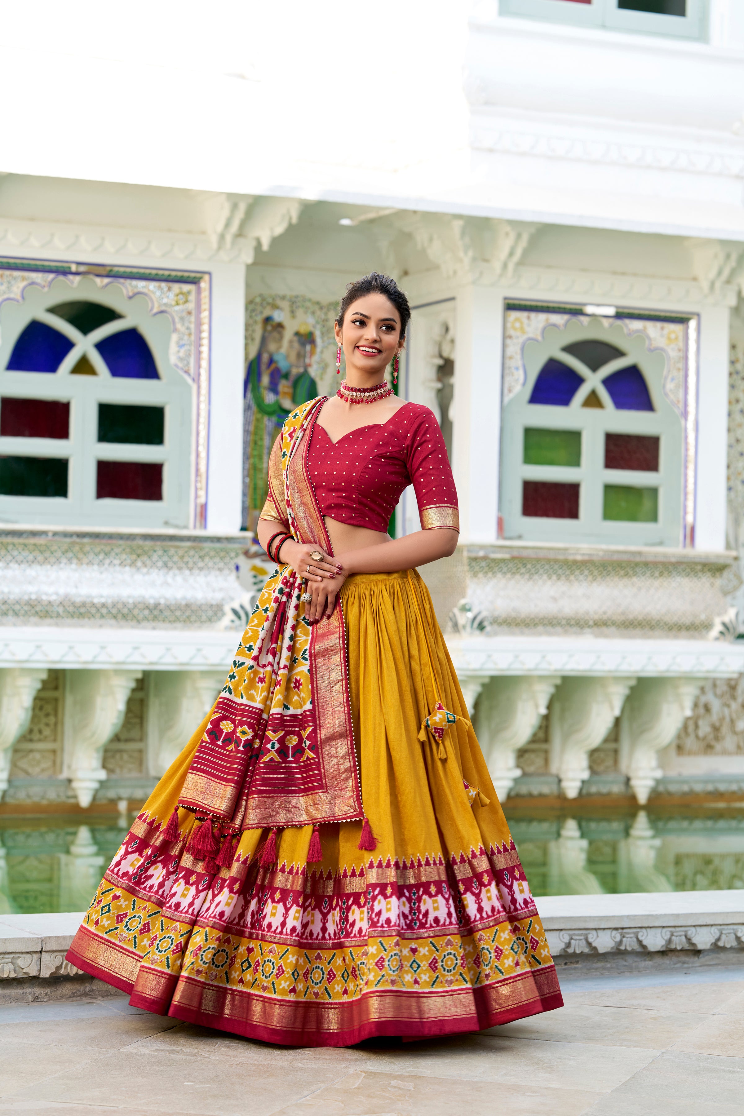Tussar Silk Patola Printed Lehenga With Dupatta