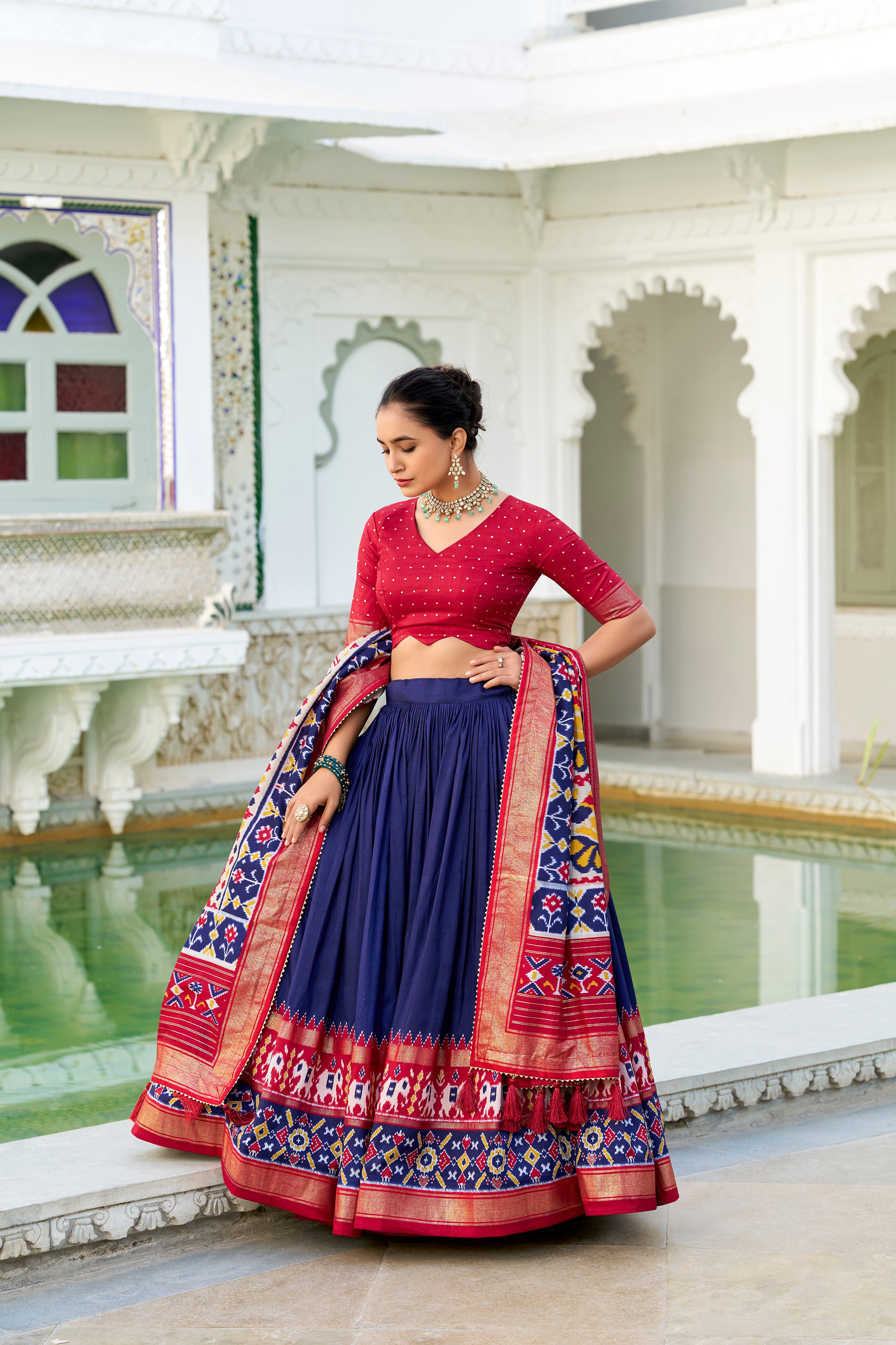 Tussar Silk Patola Printed Lehenga With Dupatta