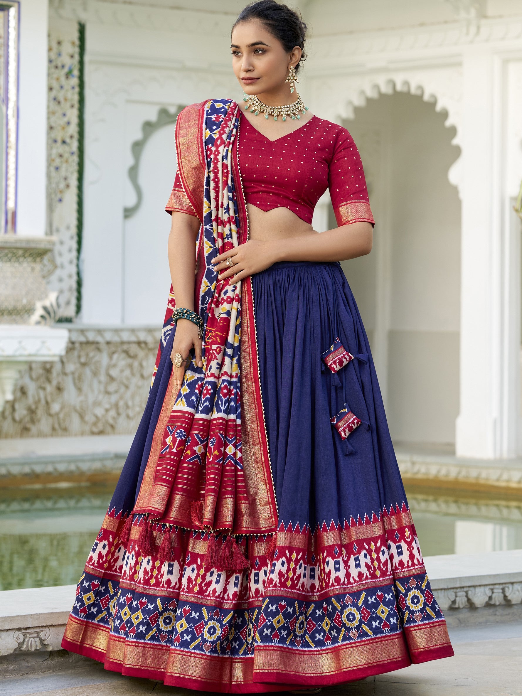 Tussar Silk Patola Printed Lehenga With Dupatta