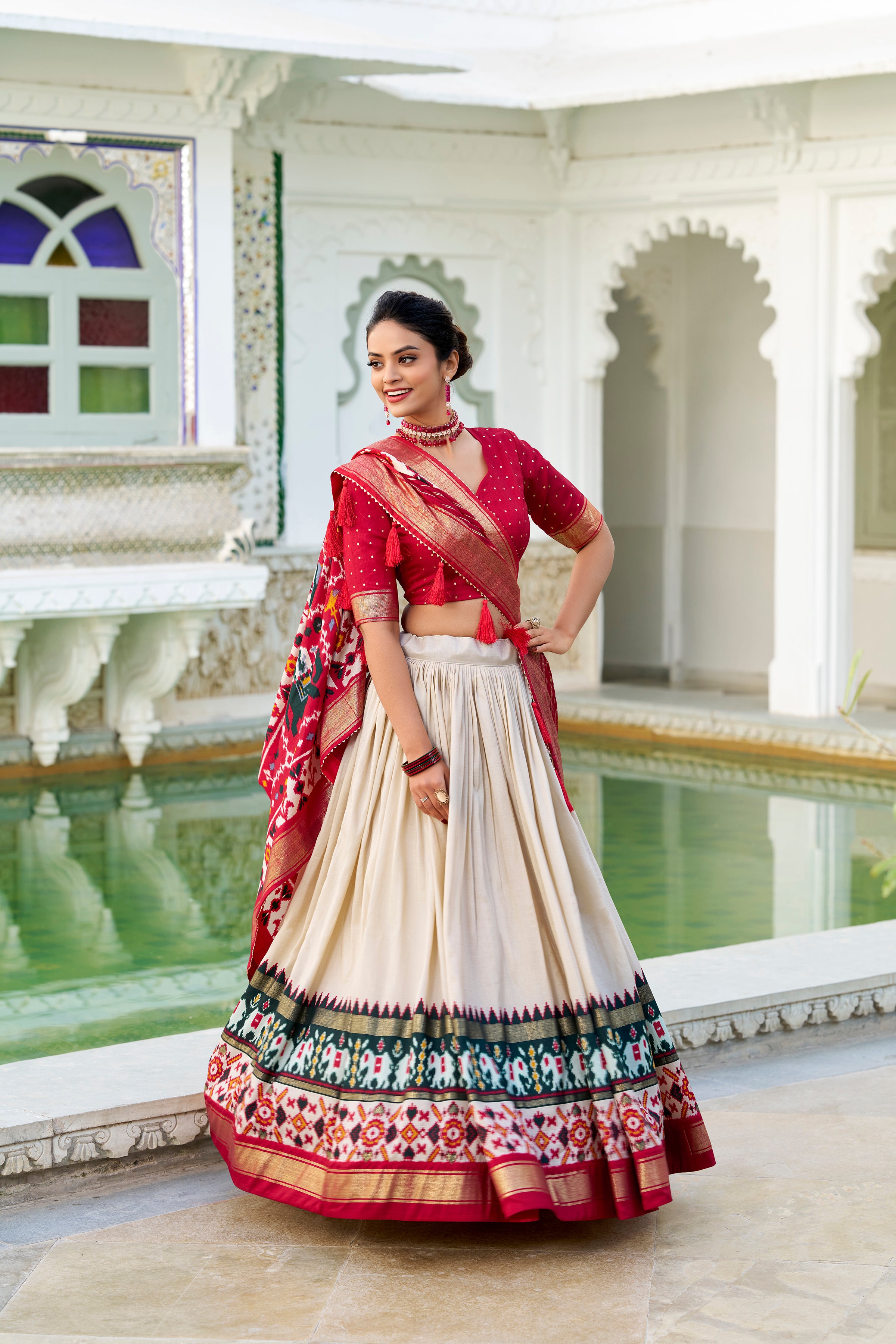 Tussar Silk Patola Printed Lehenga With Dupatta