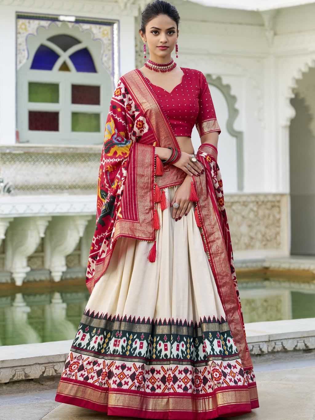 Tussar Silk Patola Printed Lehenga With Dupatta