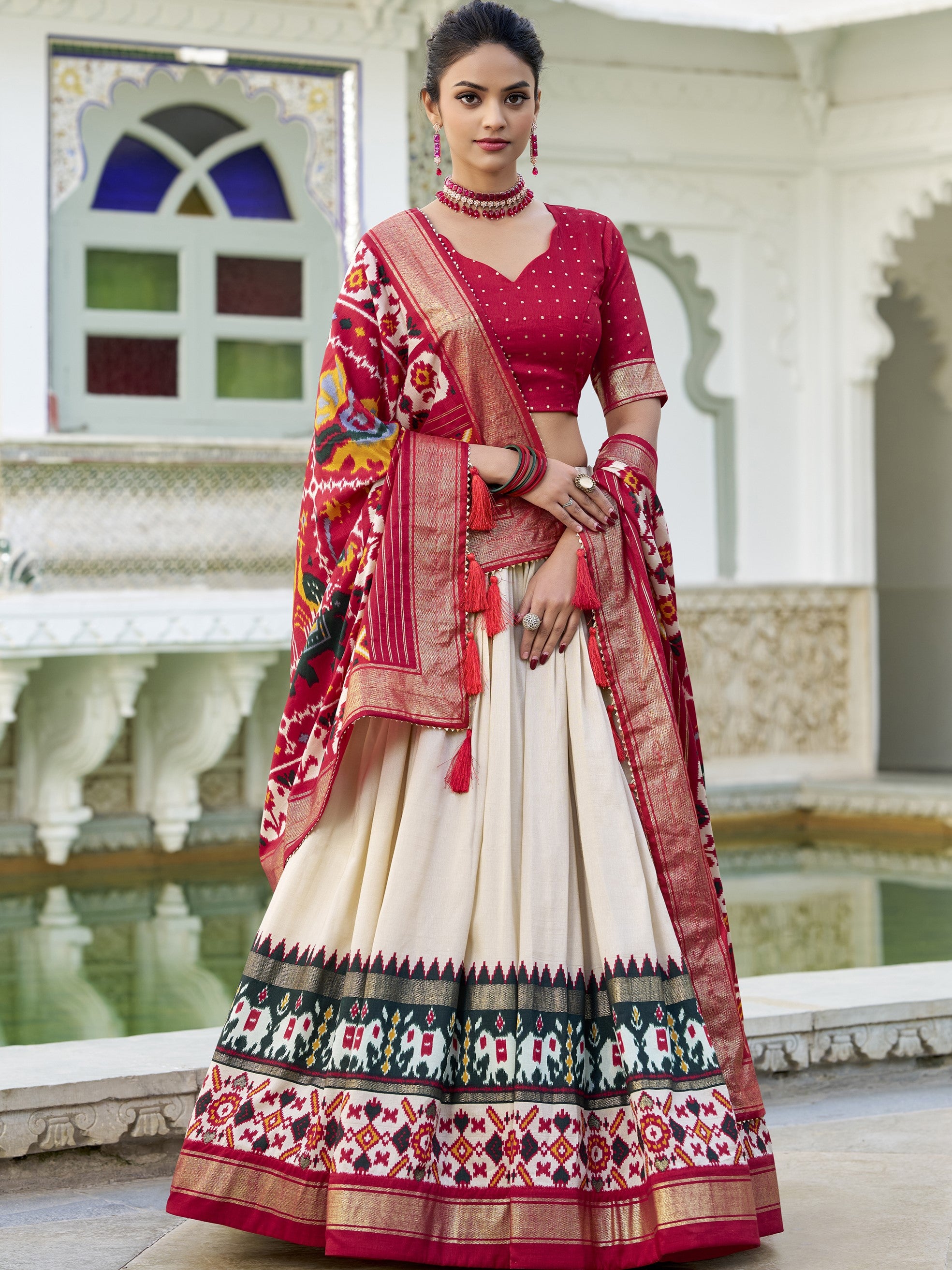Tussar Silk Patola Printed Lehenga With Dupatta