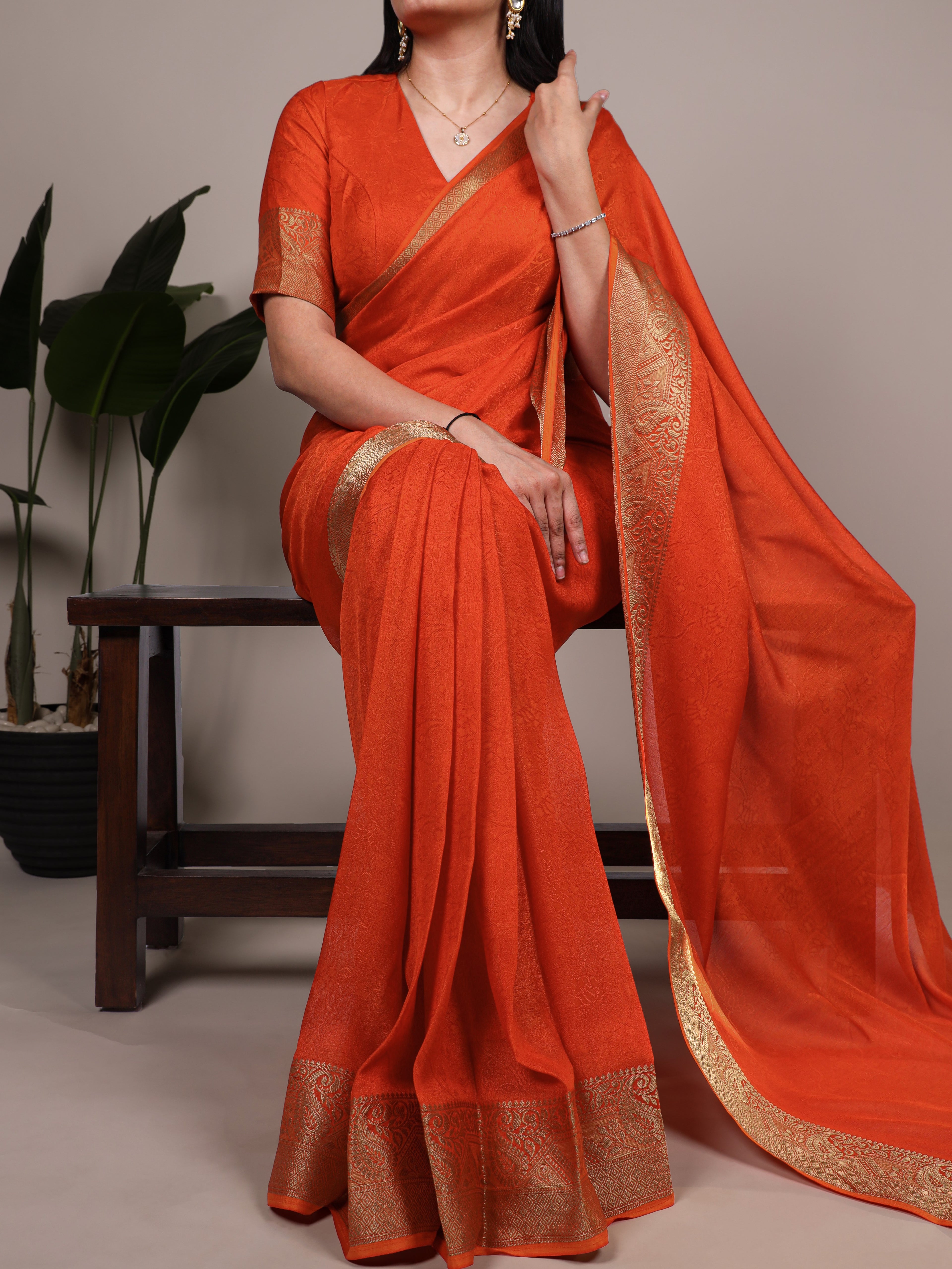 Marsh Mallow Zari Weaving Saree For Women