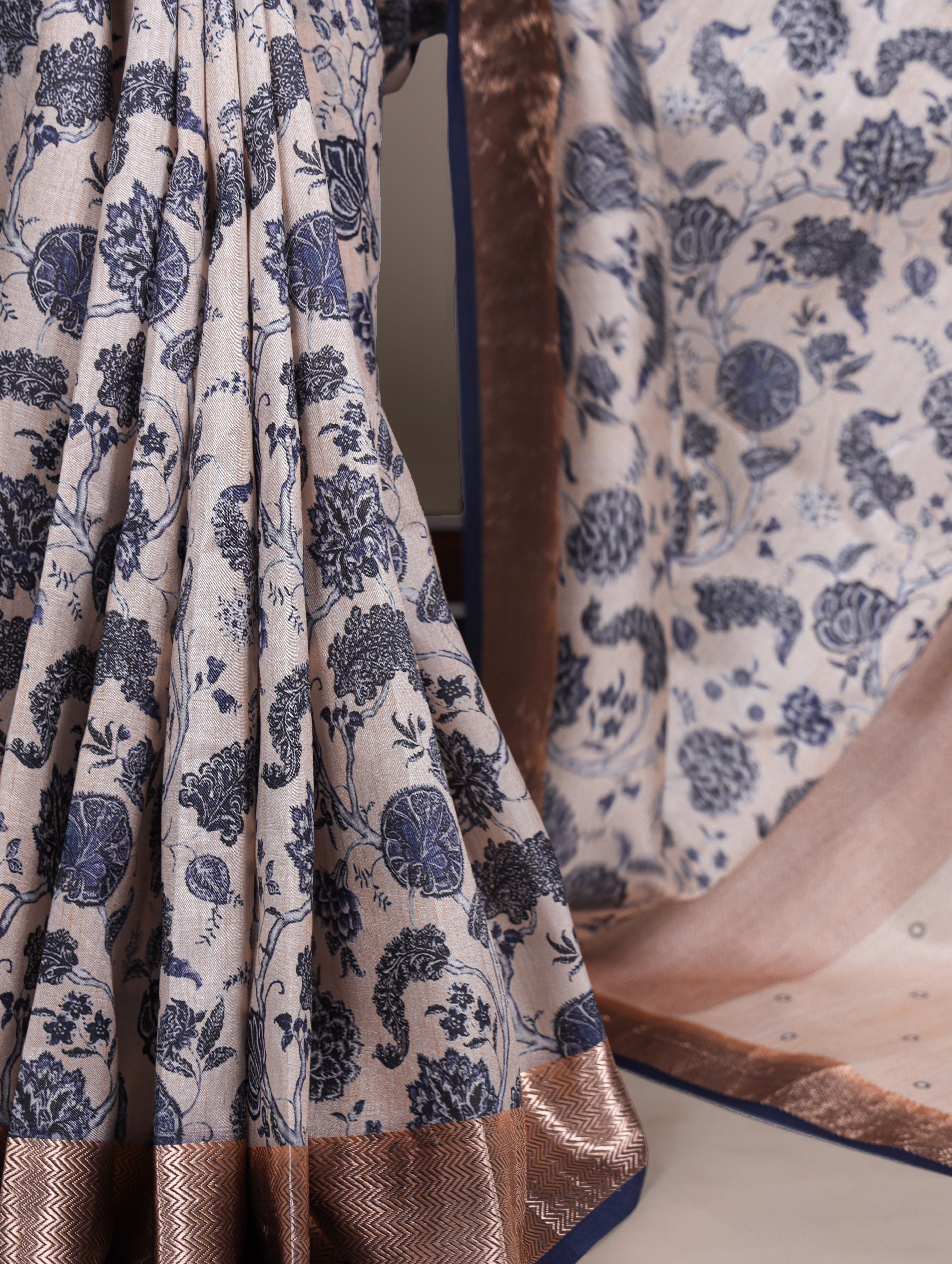 Tussar Silk Printed Saree For Women