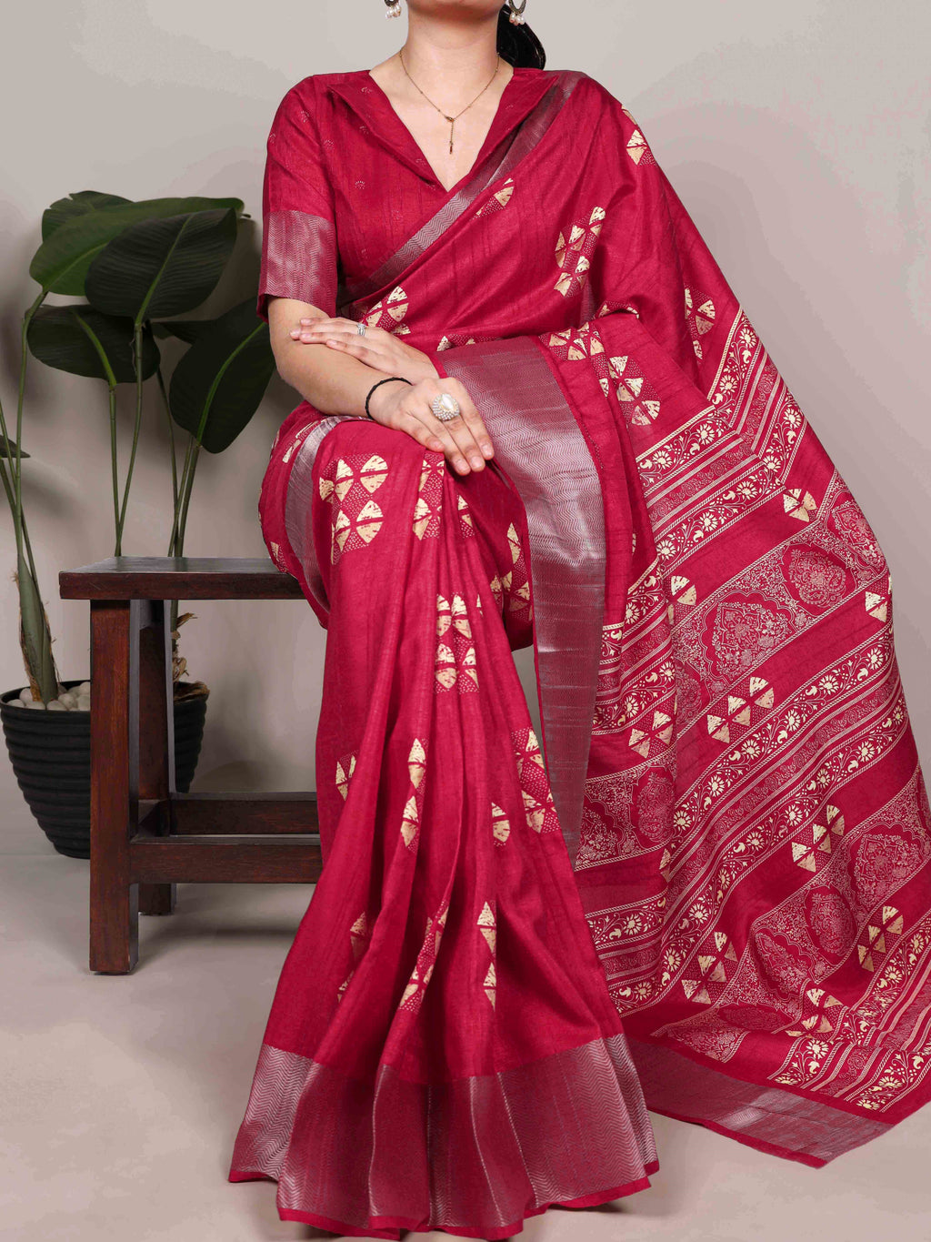Slub Silk Printed Saree
