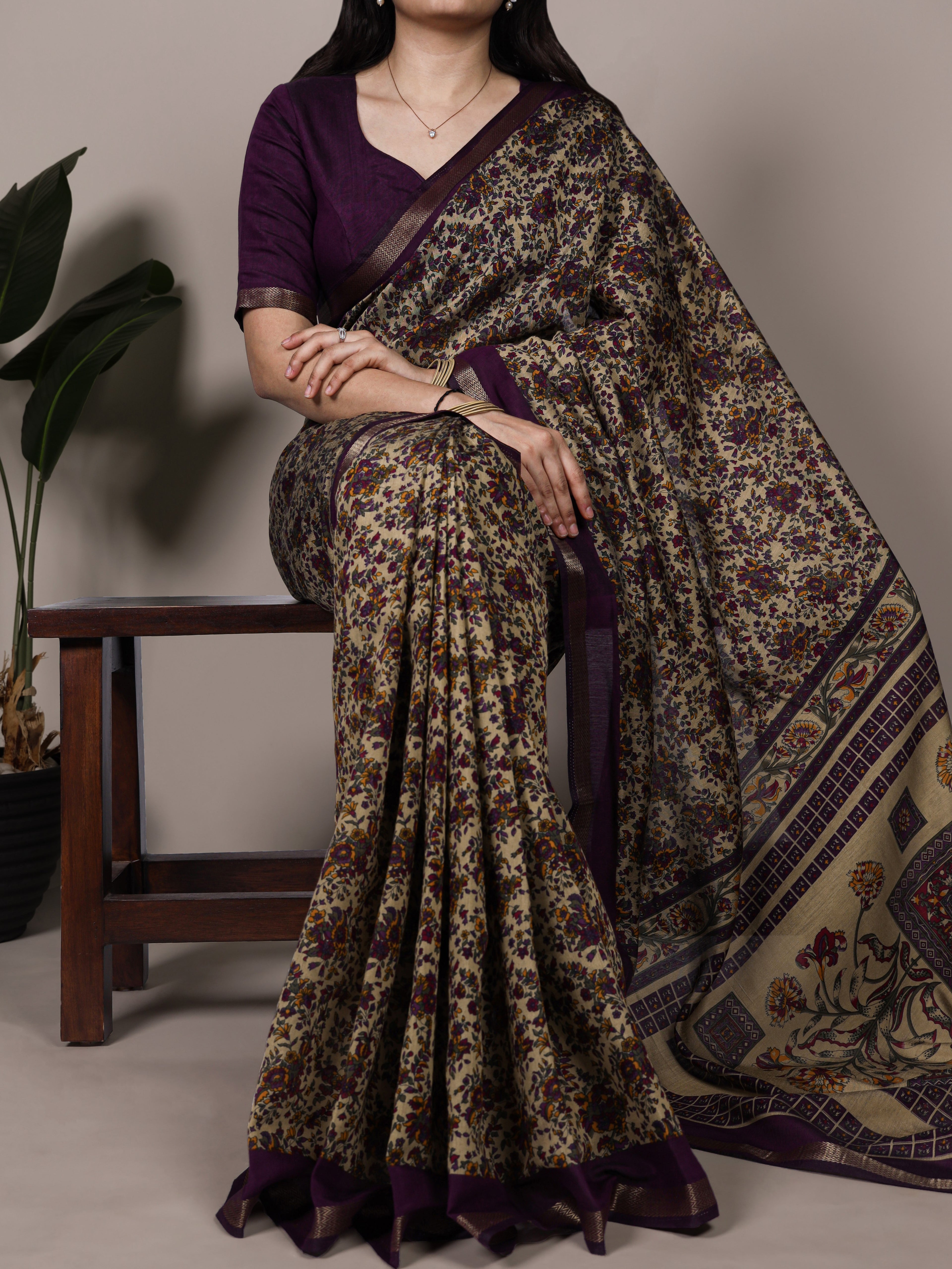 Chanderi Printed Zari Weaving Saree