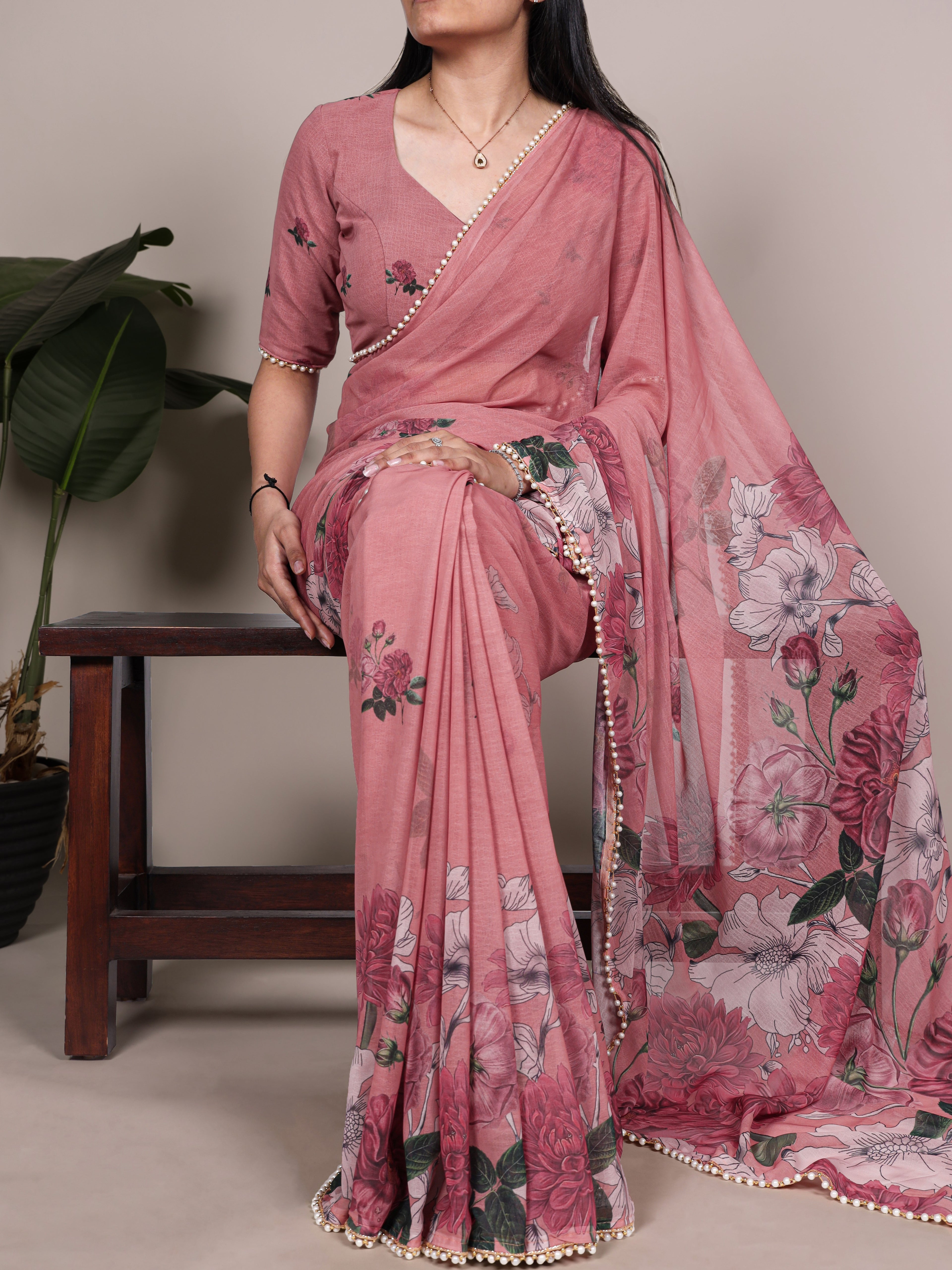 Weightless Marble Floral Printed Saree