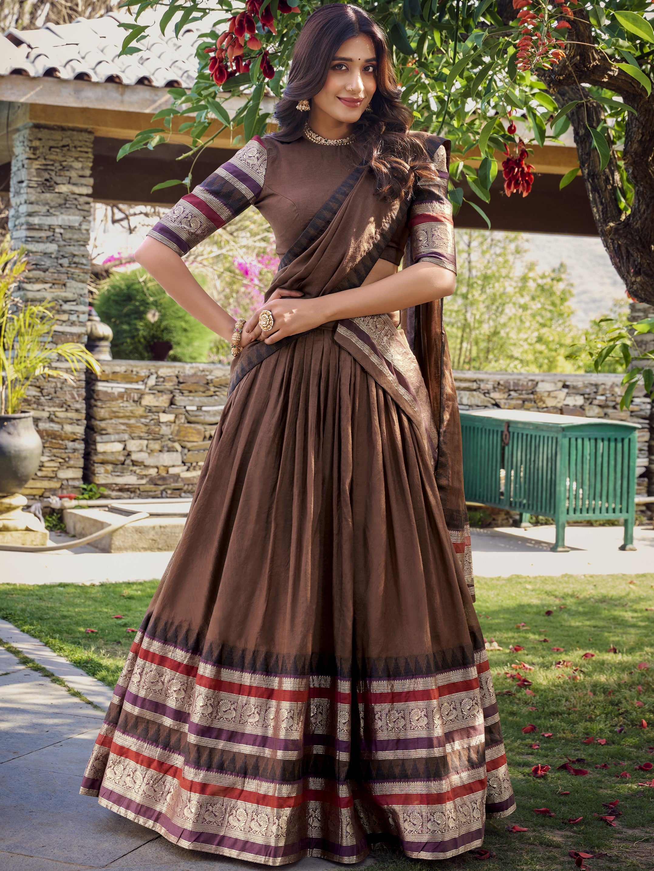 Pure Chanderi Plain Lehenga For Women