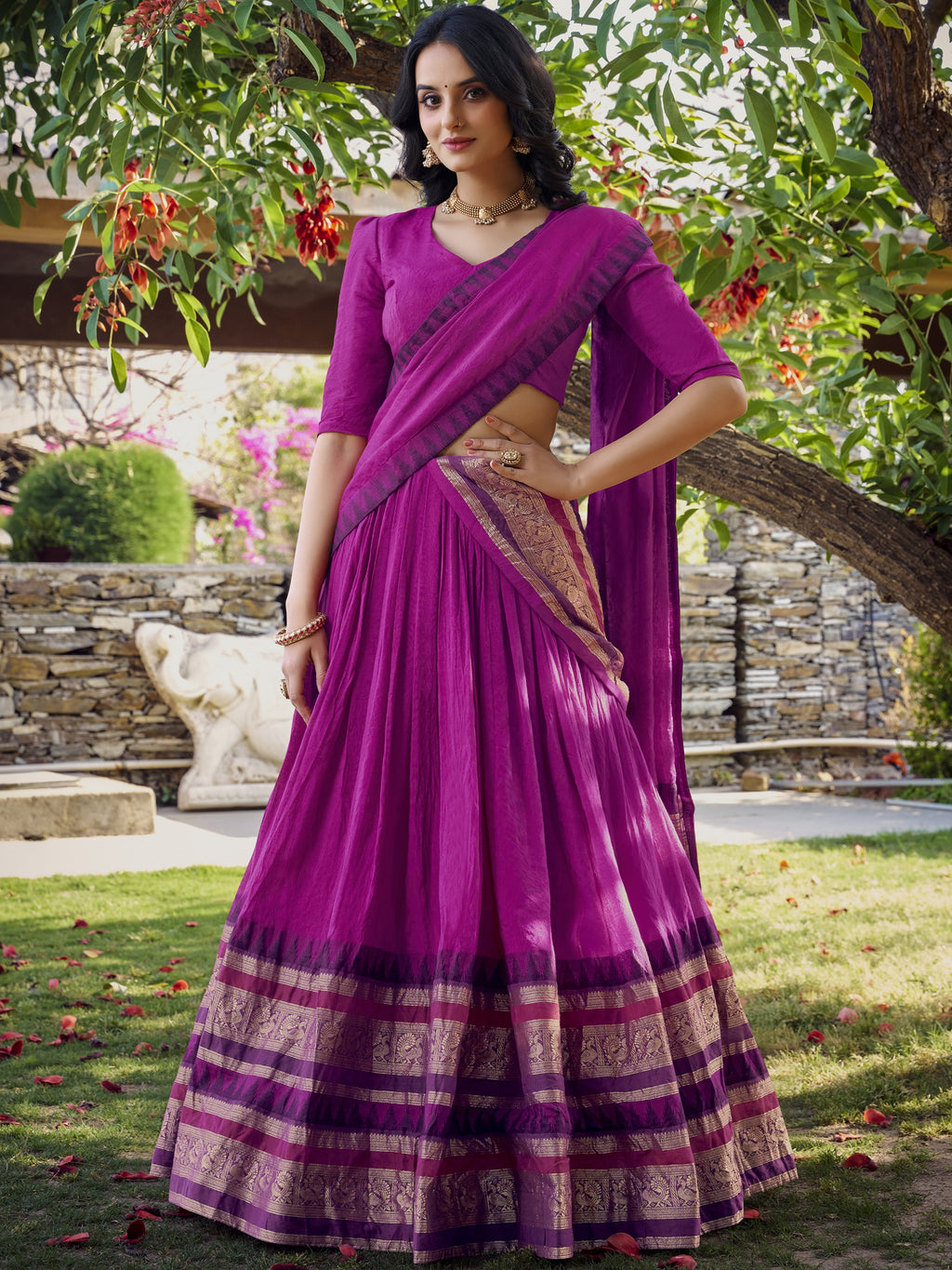 Pure Chanderi Plain Lehenga For Women