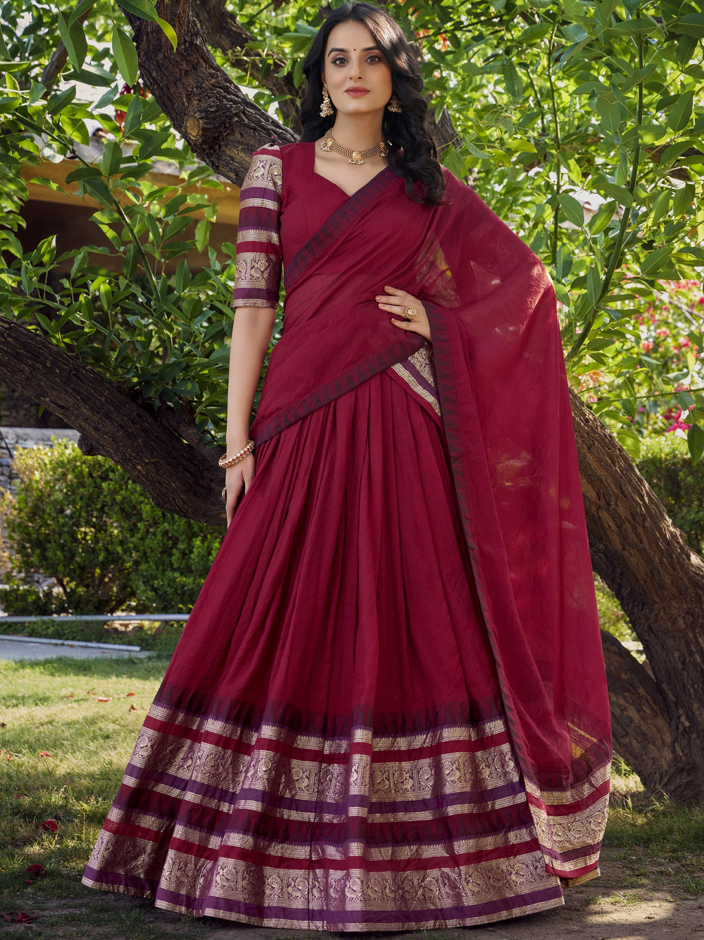 Pure Chanderi Plain Lehenga For Women