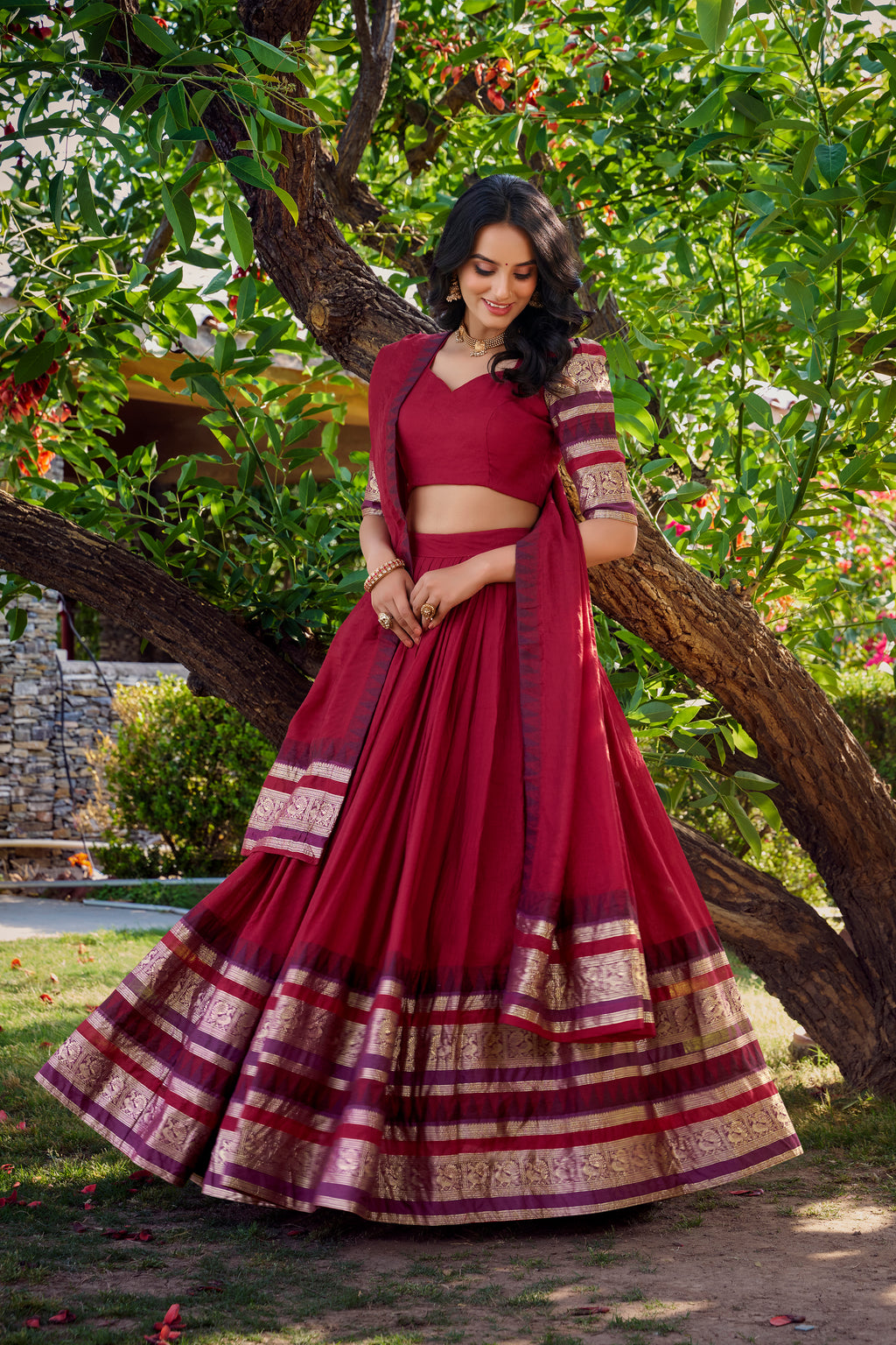 Pure Chanderi Plain Lehenga For Women