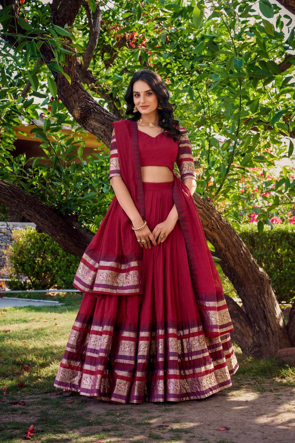 Pure Chanderi Plain Lehenga For Women