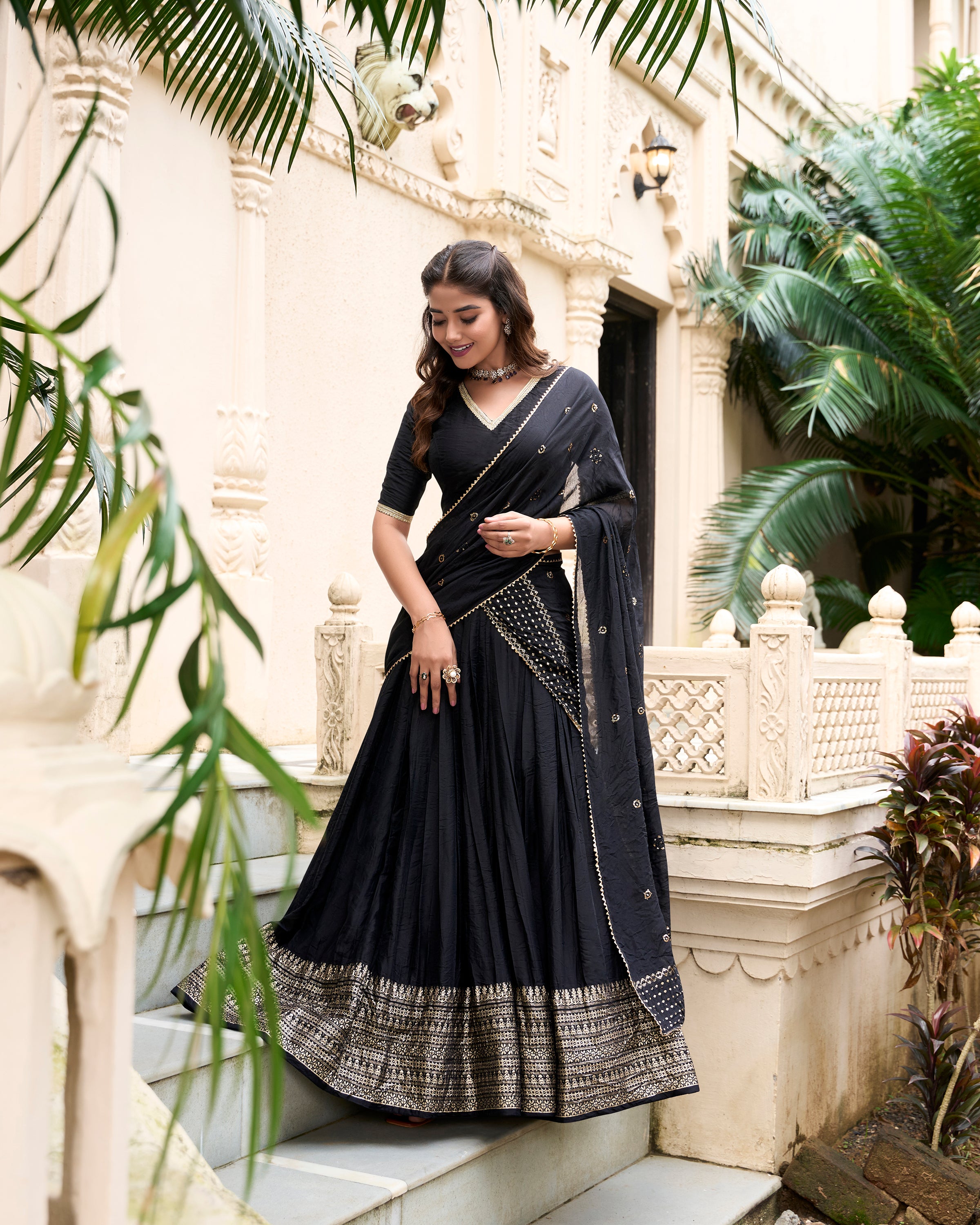 Pure Chanderi Plain Zari Weaving Lehenga With Dupatta