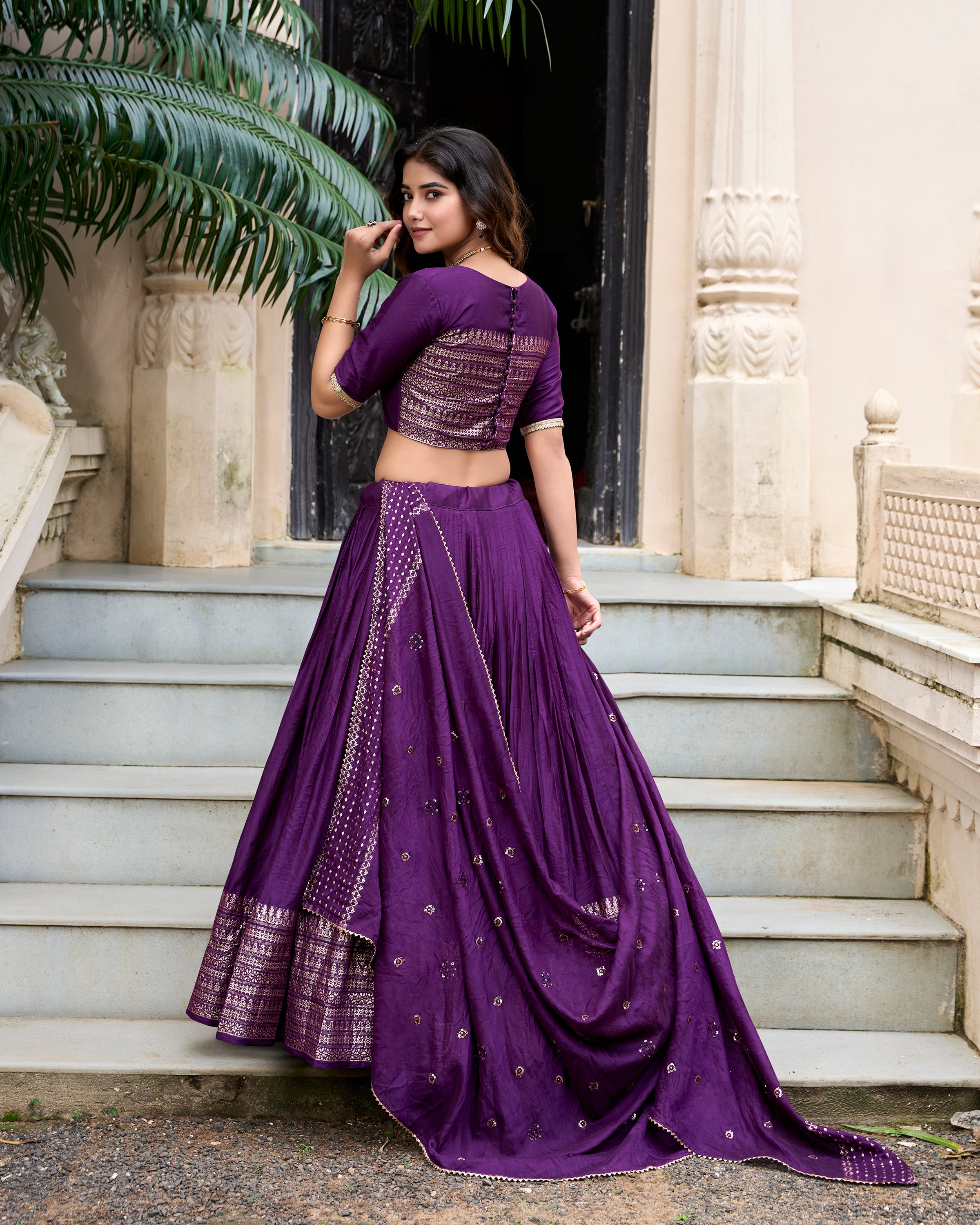 Pure Chanderi Plain Zari Weaving Lehenga With Dupatta