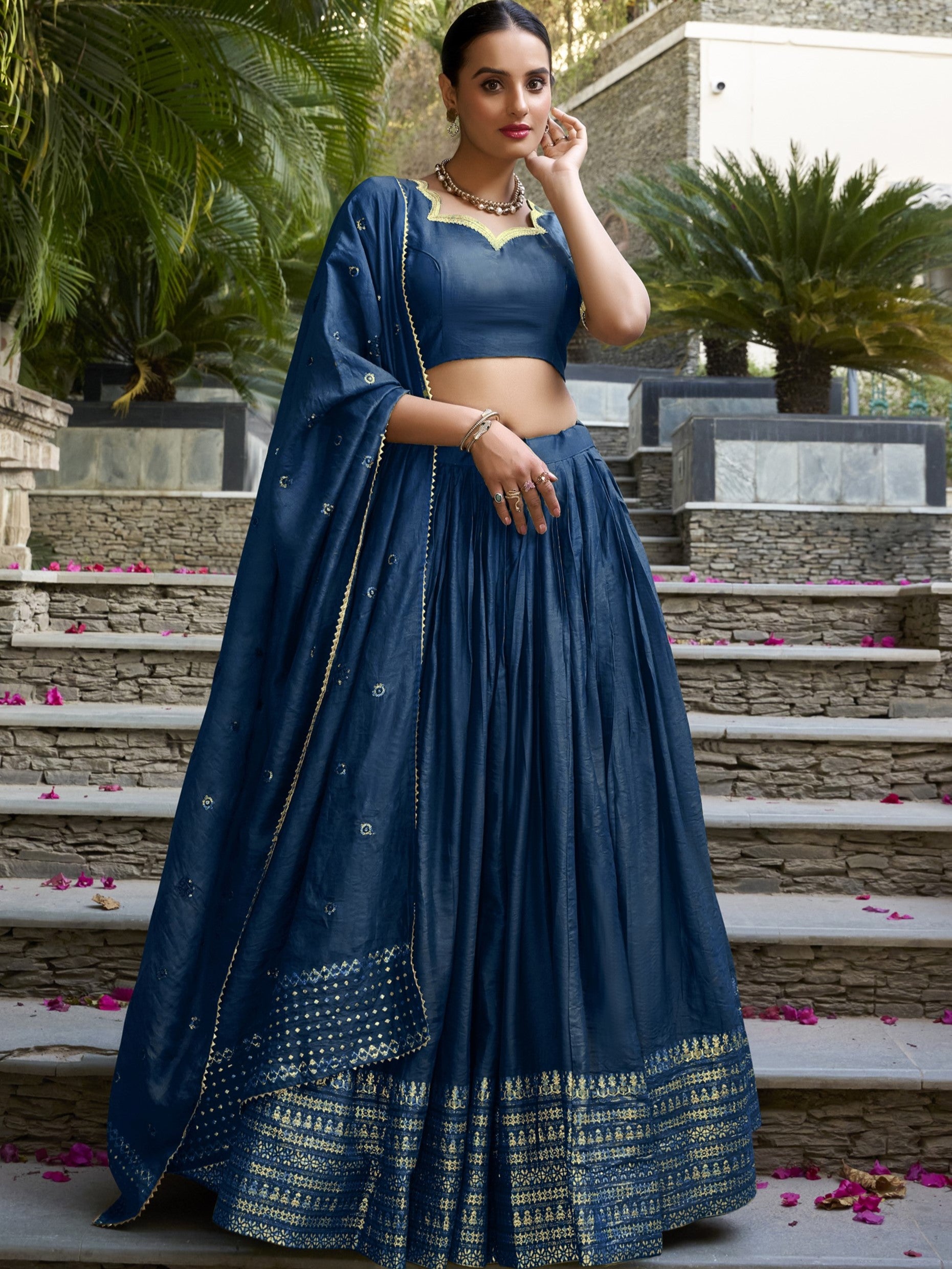 Pure Chanderi Plain Zari Weaving Lehenga With Dupatta