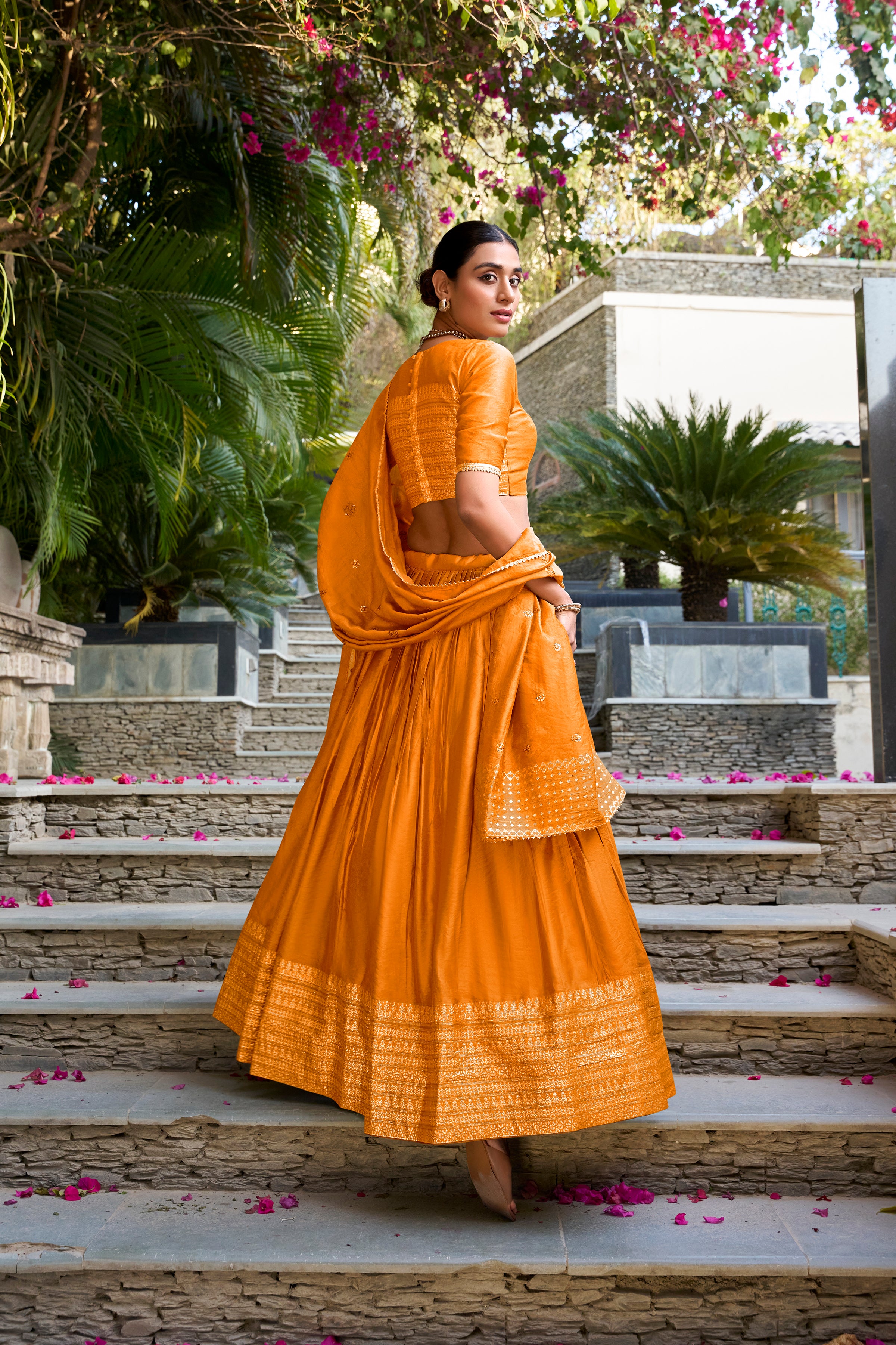 Pure Chanderi Plain Zari Weaving Lehenga With Dupatta