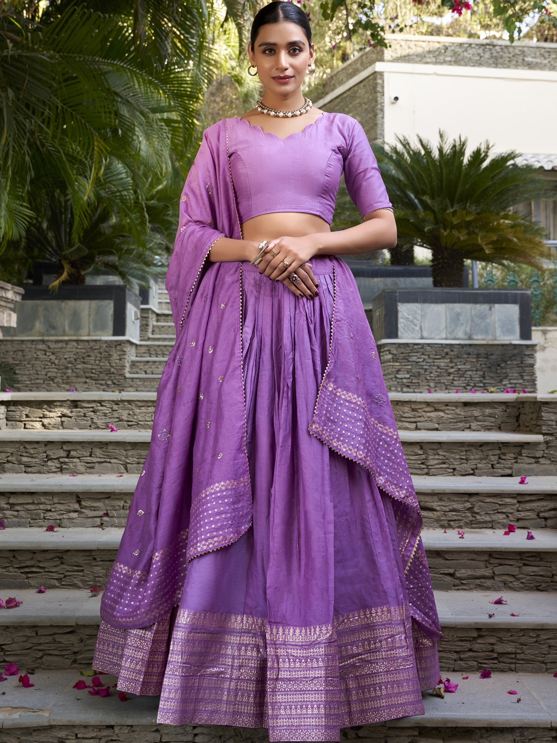 Pure Chanderi Plain Zari Weaving Lehenga With Dupatta