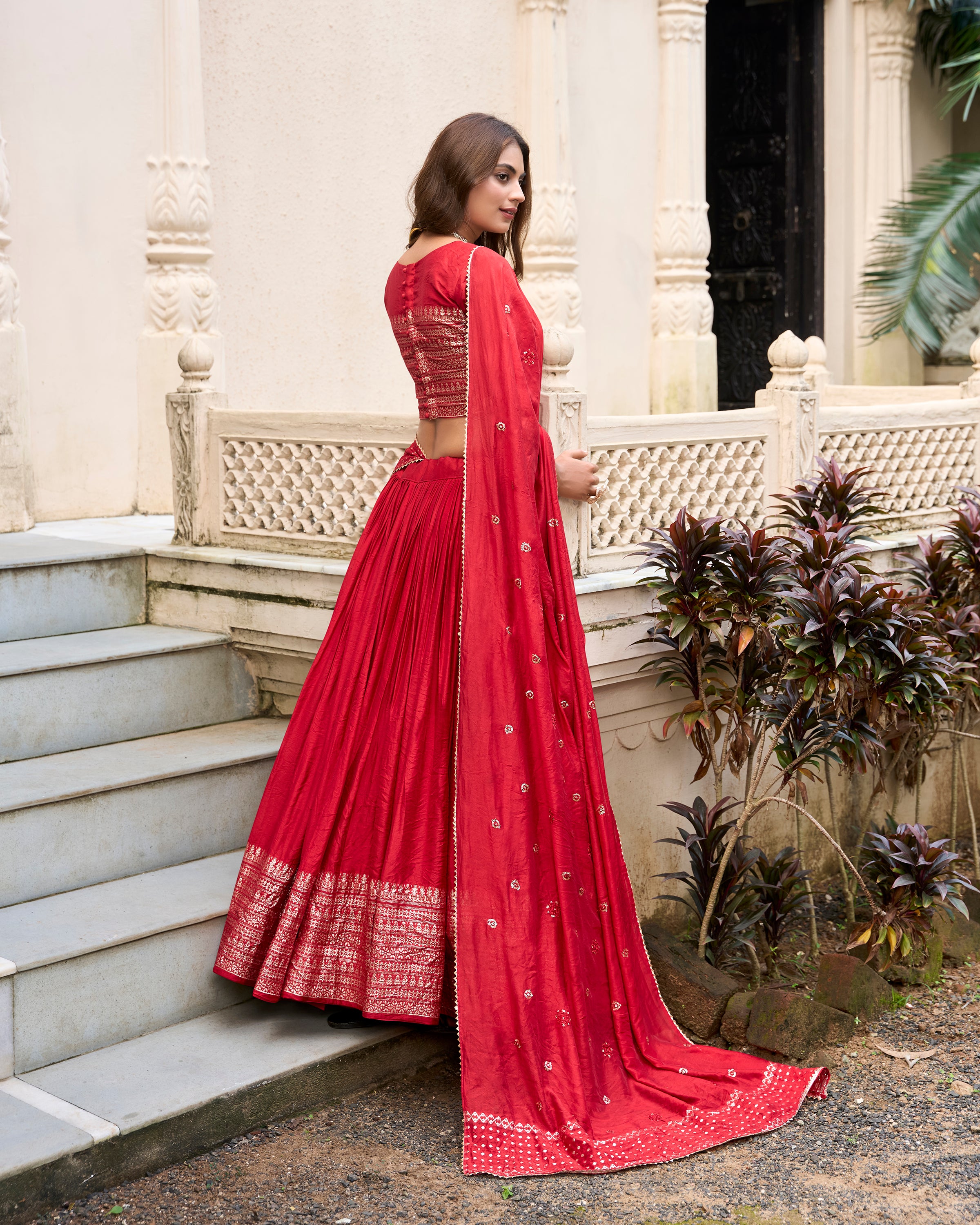 Pure Chanderi Plain Zari Weaving Lehenga With Dupatta