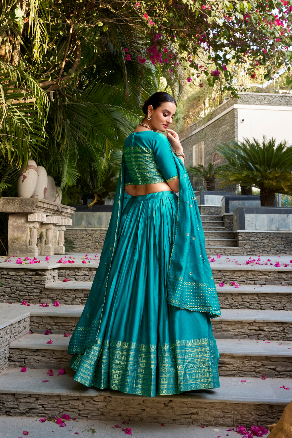 Pure Chanderi Plain Zari Weaving Lehenga With Dupatta