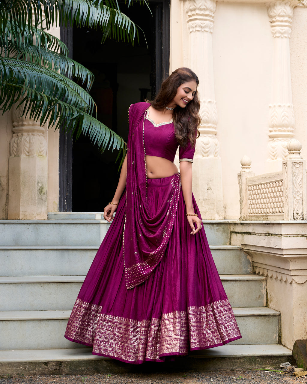Pure Chanderi Plain Zari Weaving Lehenga With Dupatta