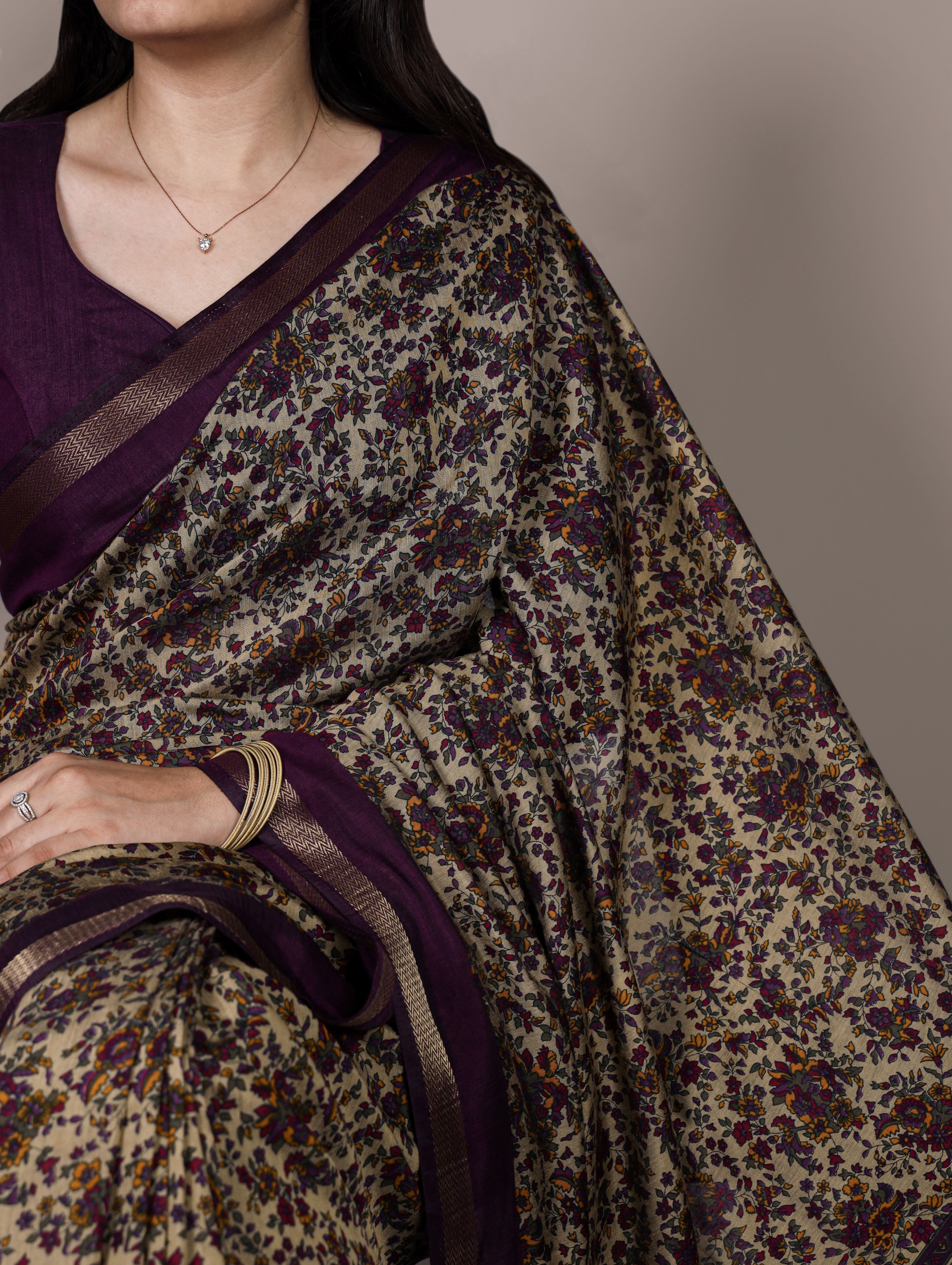 Chanderi Printed Zari Weaving Saree